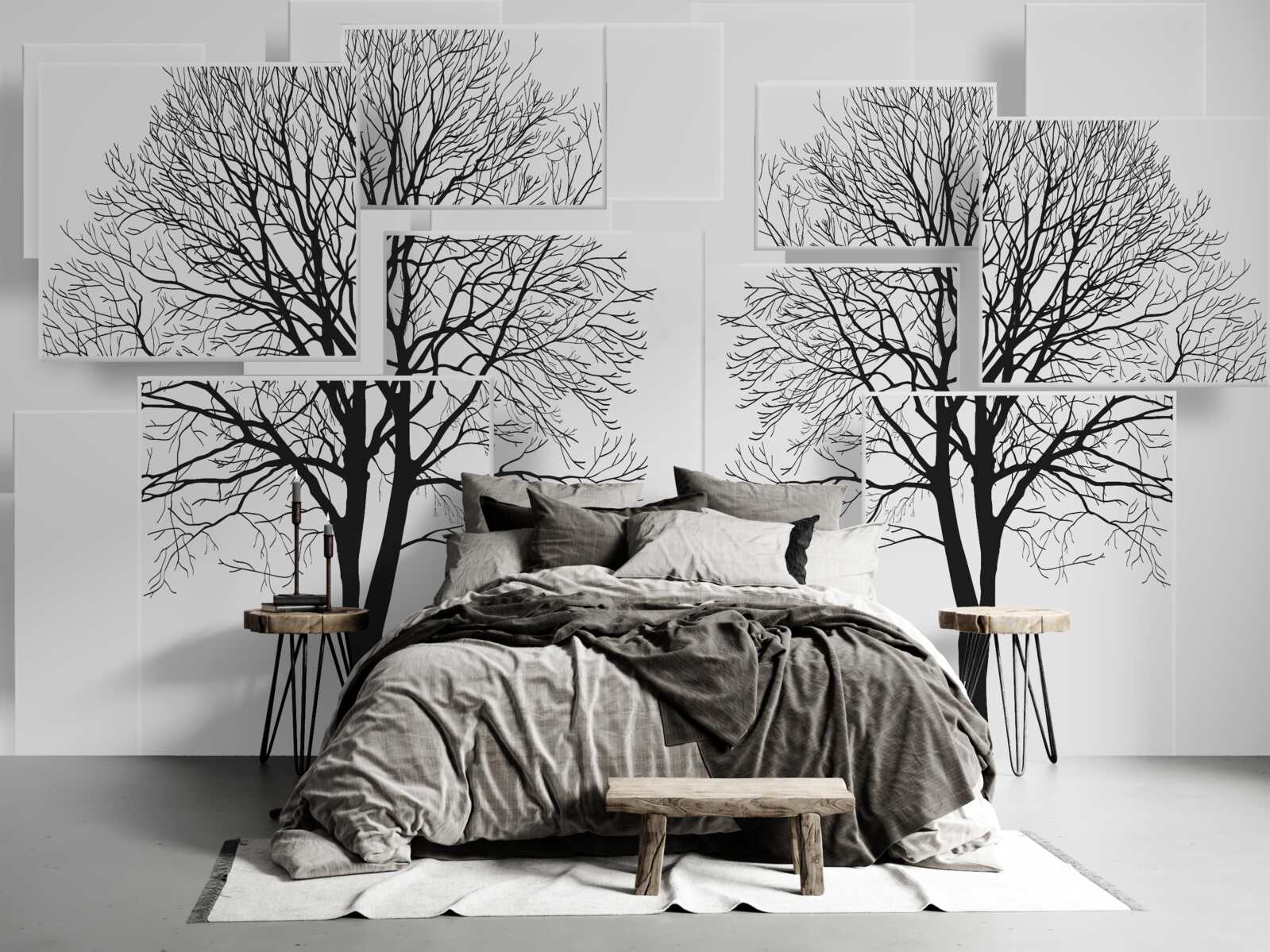 Papier peint deux arbres tombés sur un fond clair