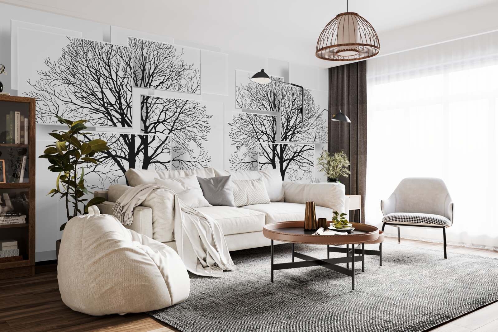 Papier peint deux arbres tombés sur un fond clair