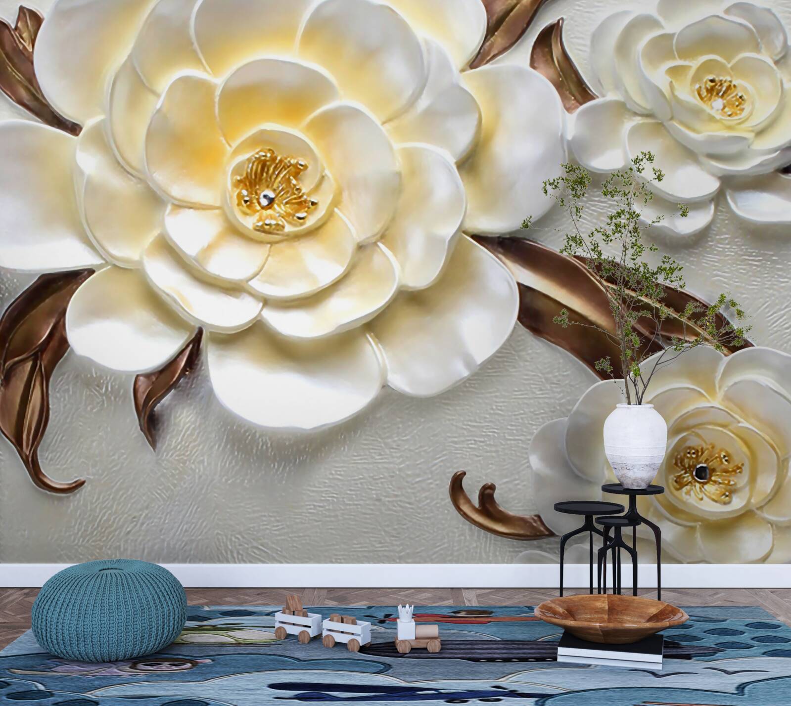 Papier peint magnolias à bourgeons blancs