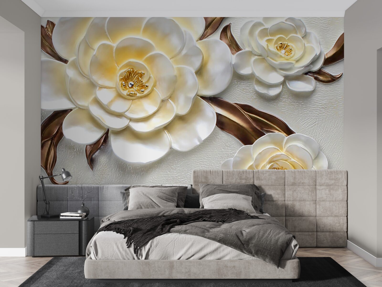 Papier peint magnolias à bourgeons blancs