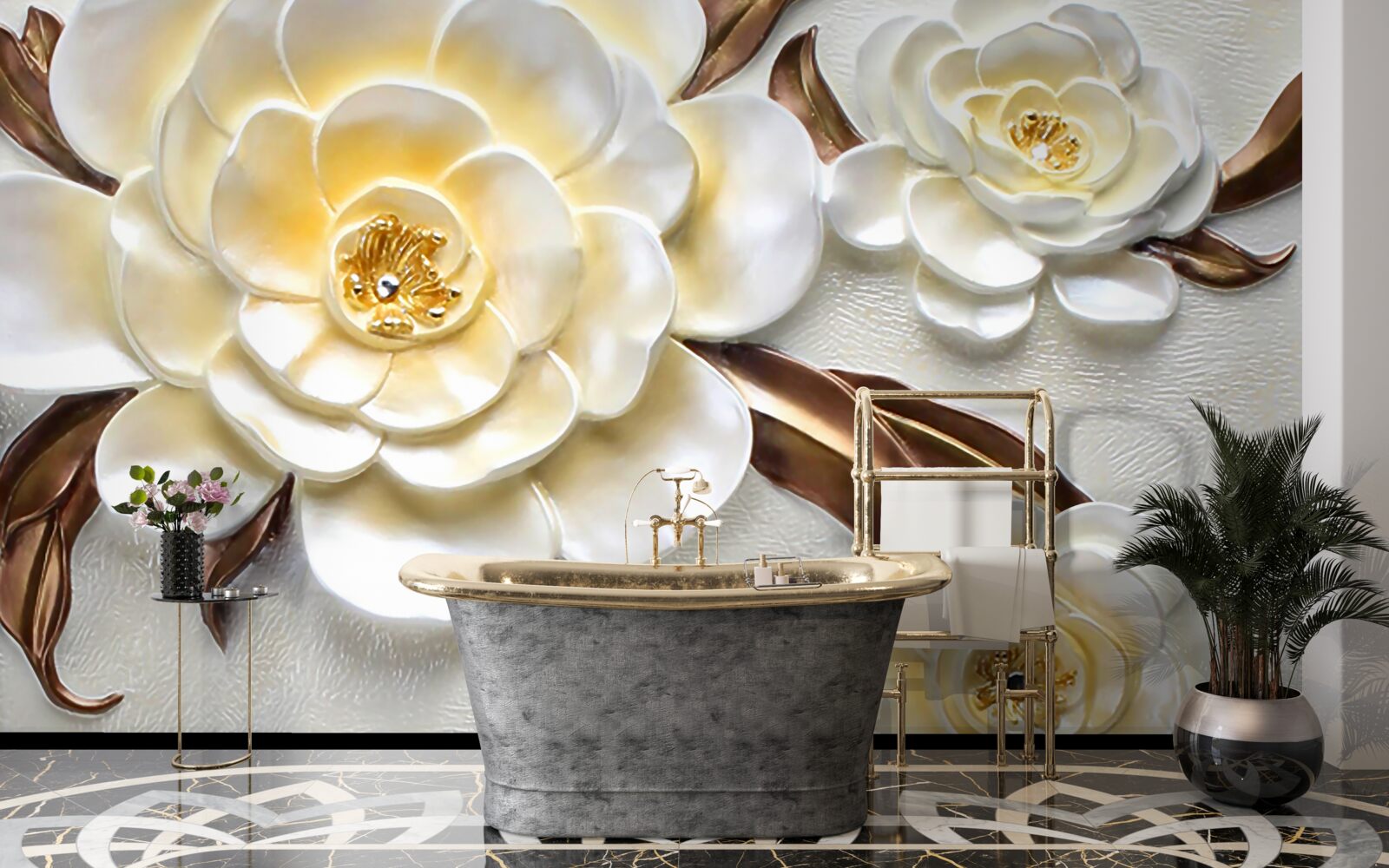 Papier peint magnolias à bourgeons blancs