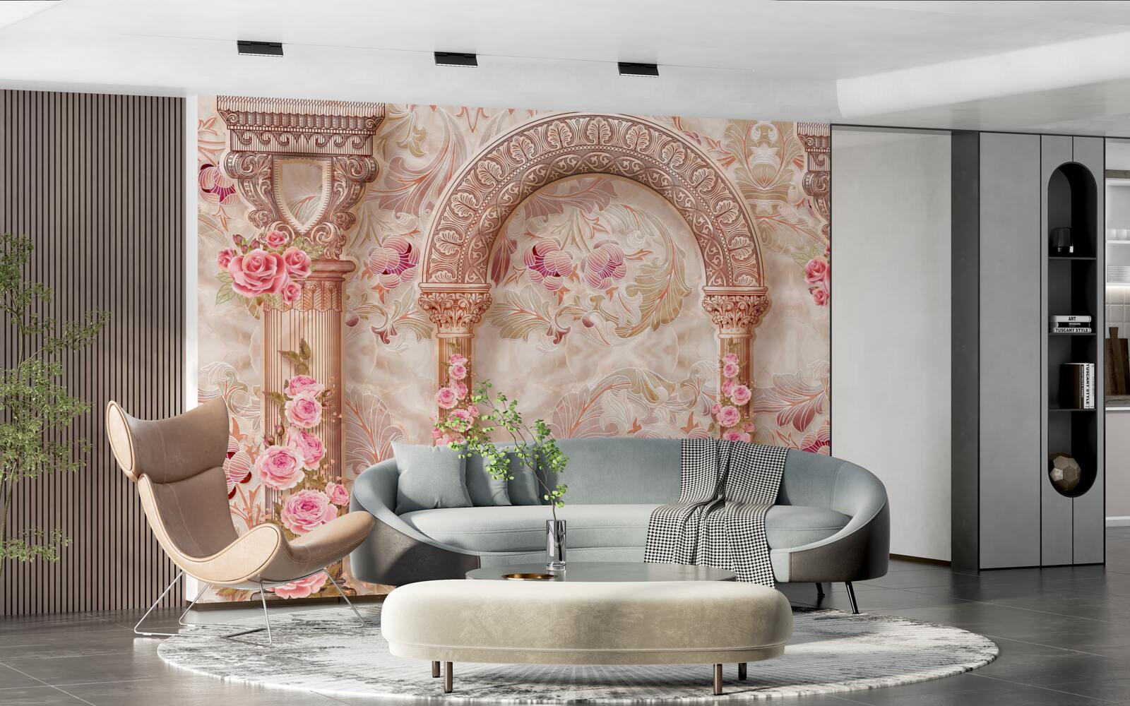 Papier peint Arche décorée de fleurs roses