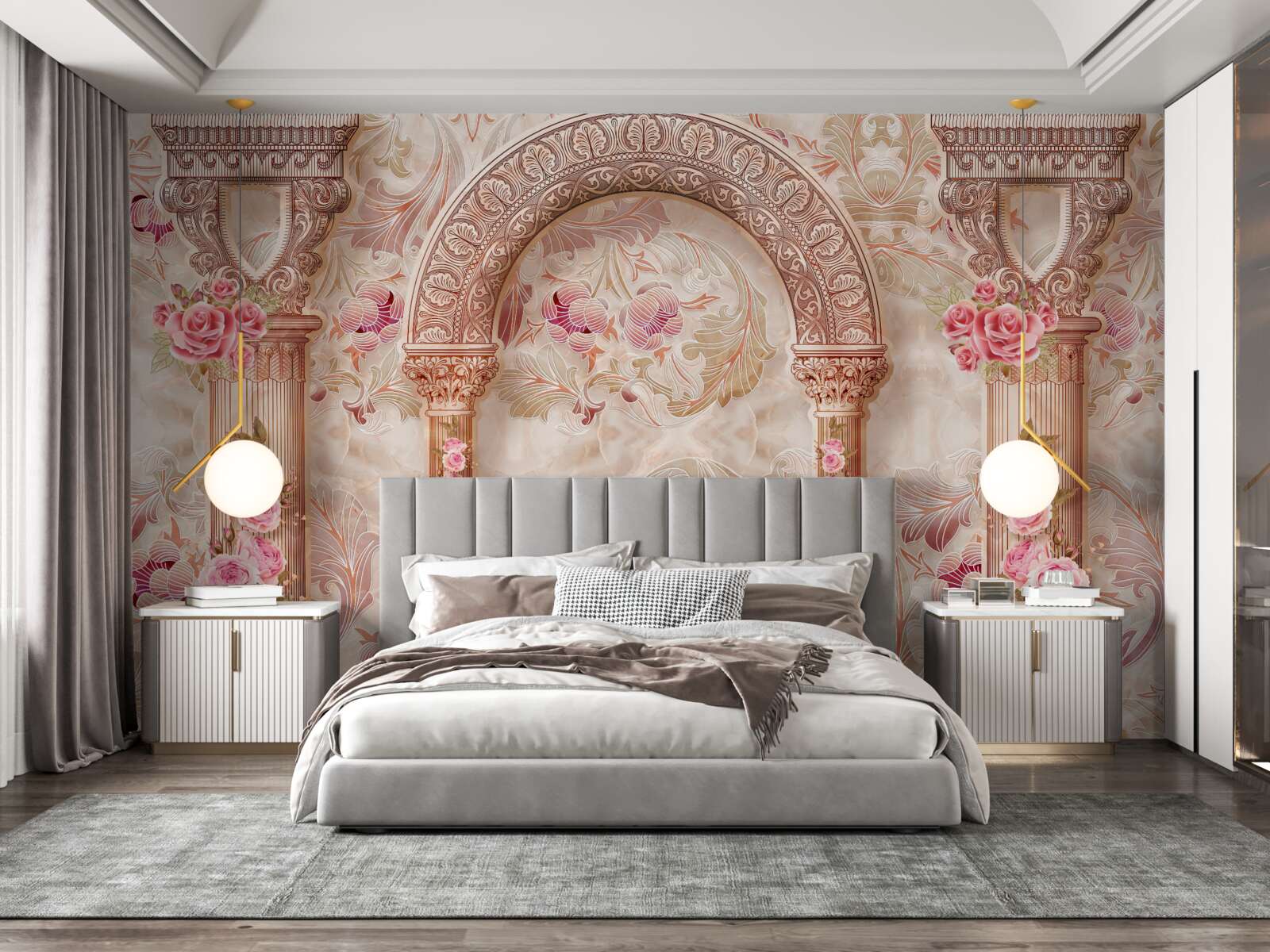 Papier peint Arche décorée de fleurs roses