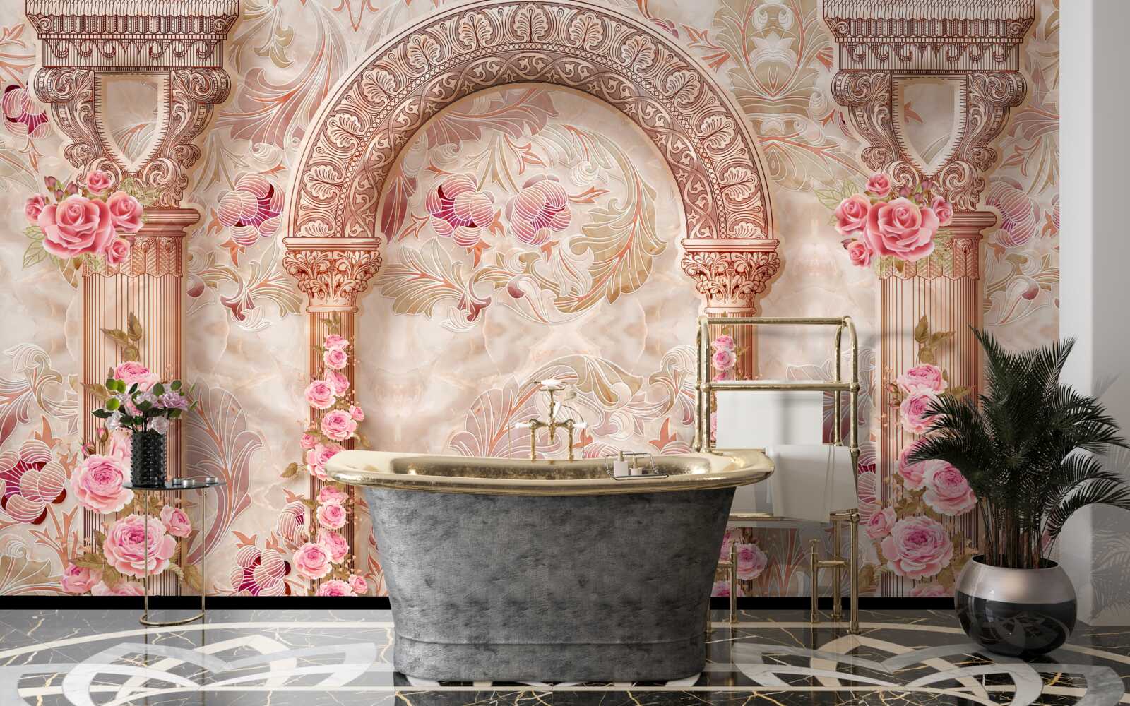 Papier peint Arche décorée de fleurs roses