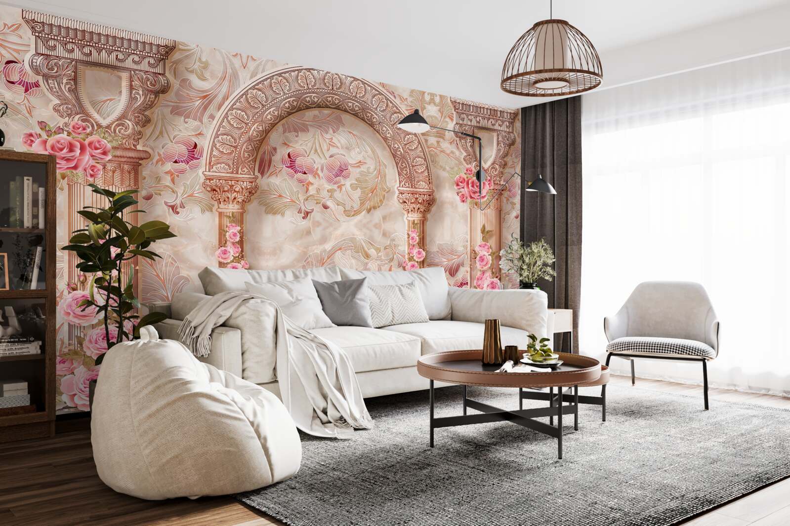 Papier peint Arche décorée de fleurs roses