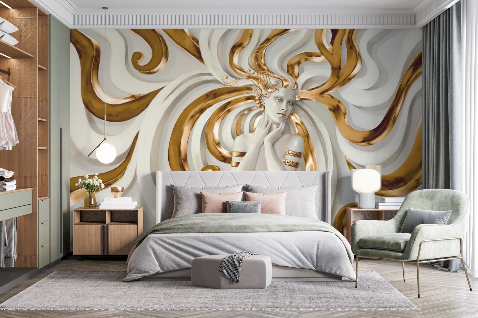 Papier peint dame aux cheveux d'or