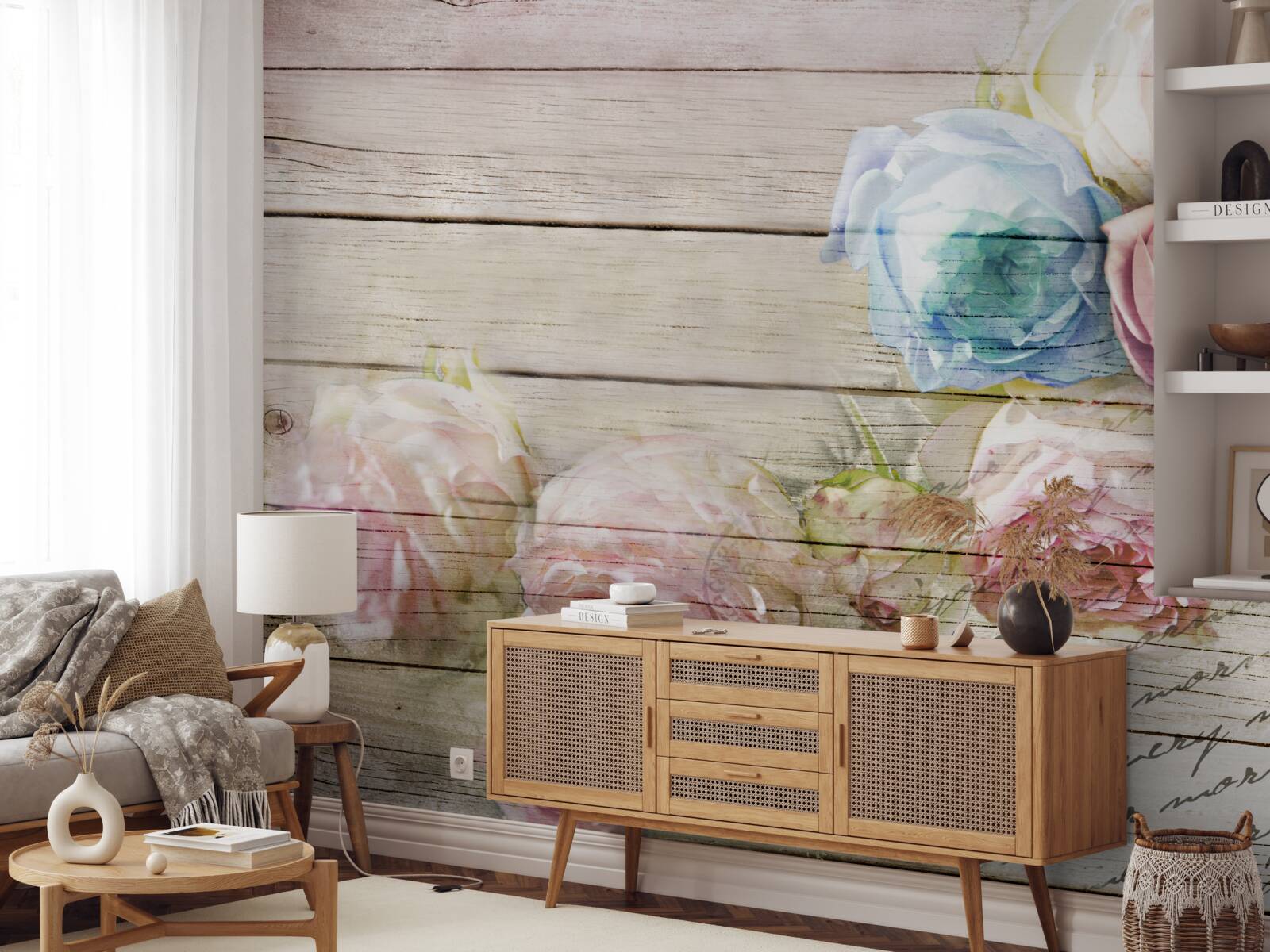 Papier peint ensemble de roses semblables à des pivoines