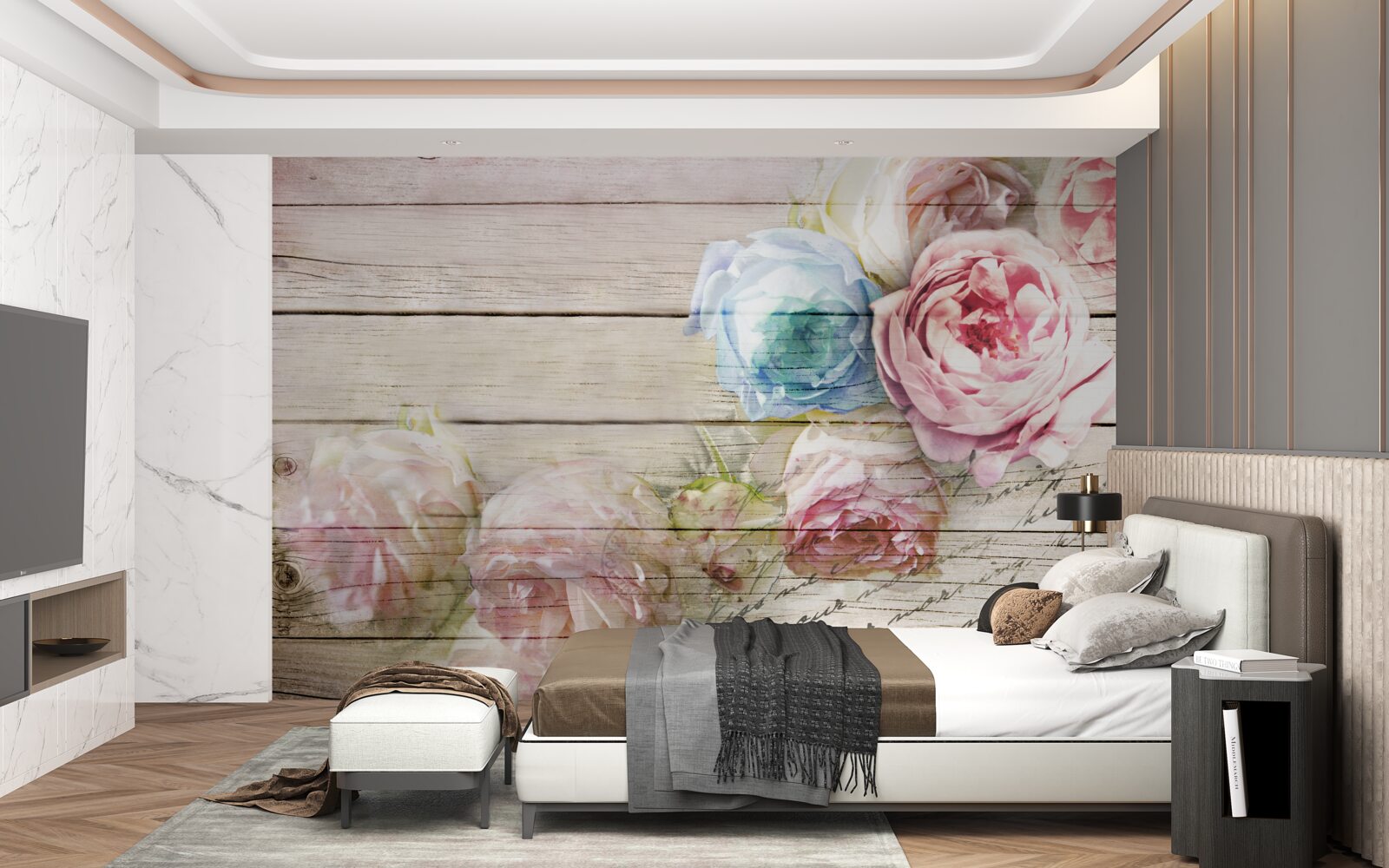 Papier peint ensemble de roses semblables à des pivoines