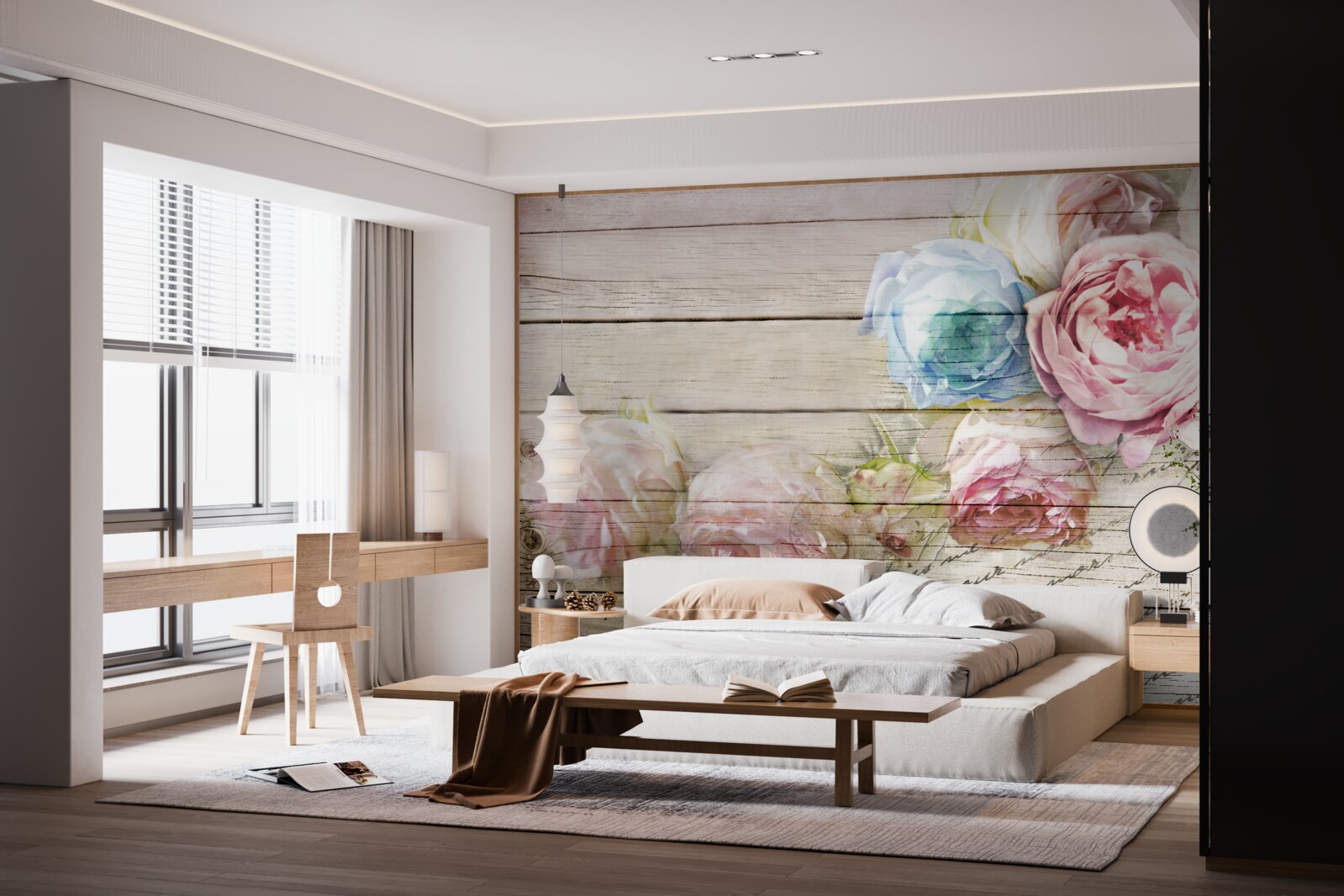 Papier peint ensemble de roses semblables à des pivoines