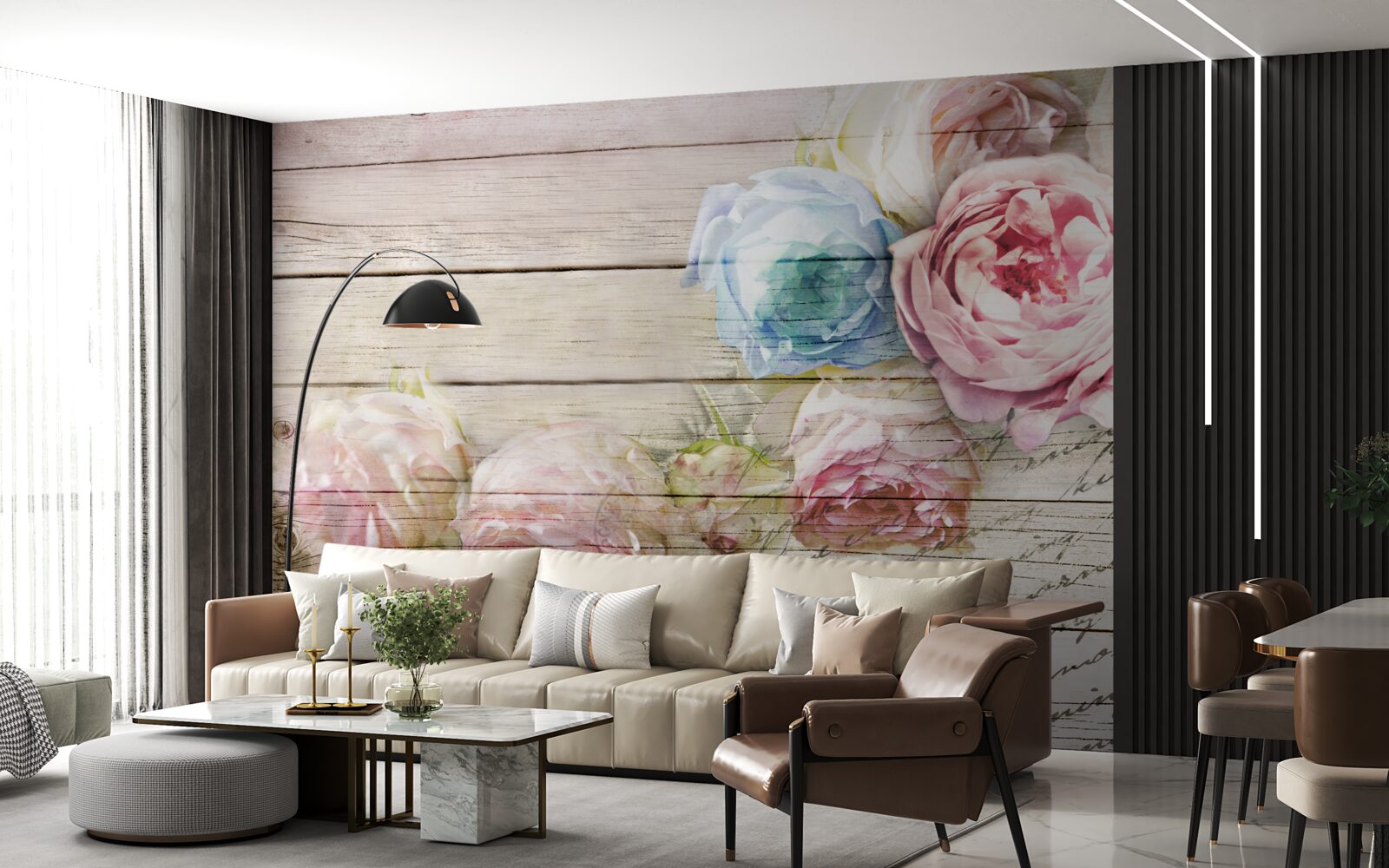 Papier peint ensemble de roses semblables à des pivoines