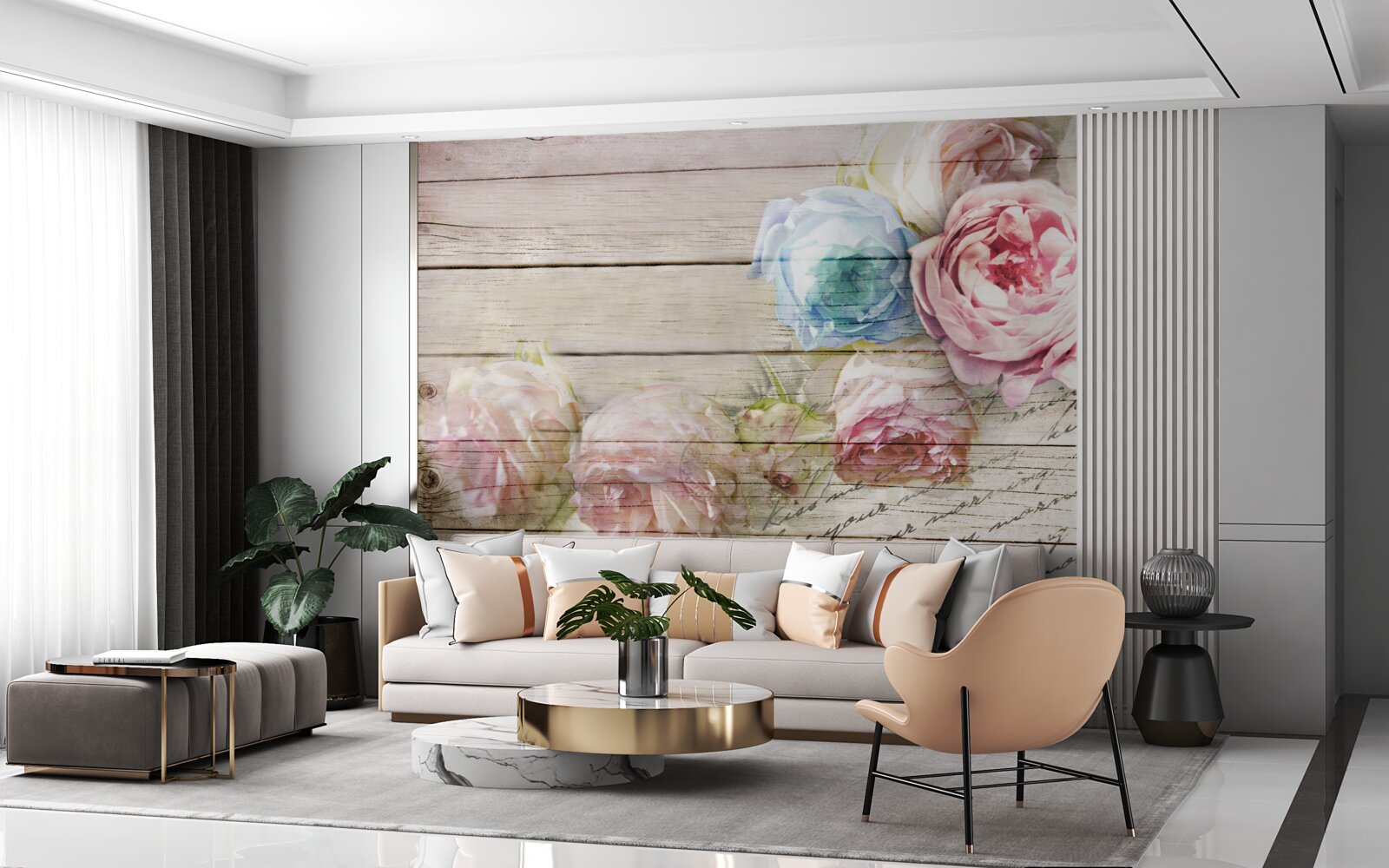 Papier peint ensemble de roses semblables à des pivoines