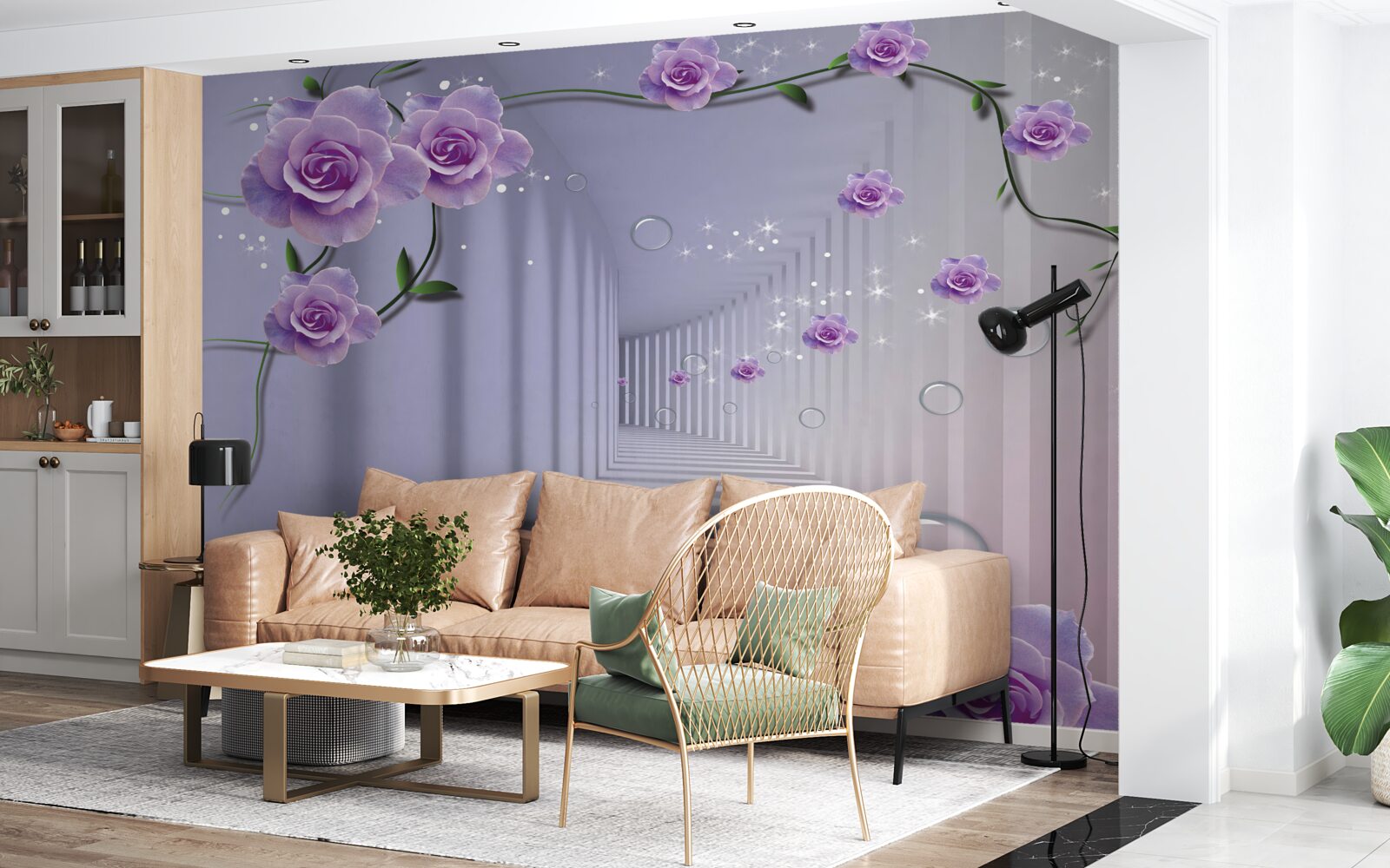 Papier peint de délicats boutons de fleurs bleues s'épanouissent dans le tunnel