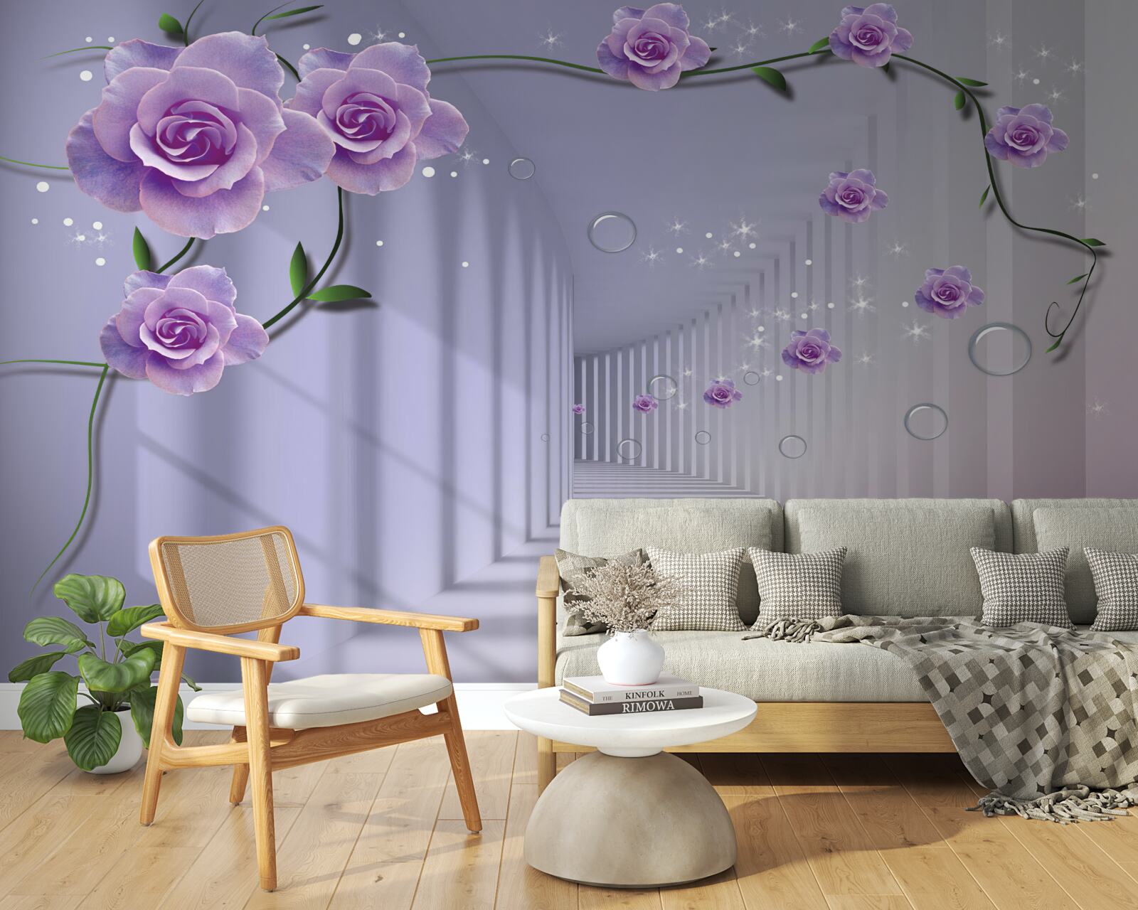 Papier peint de délicats boutons de fleurs bleues s'épanouissent dans le tunnel