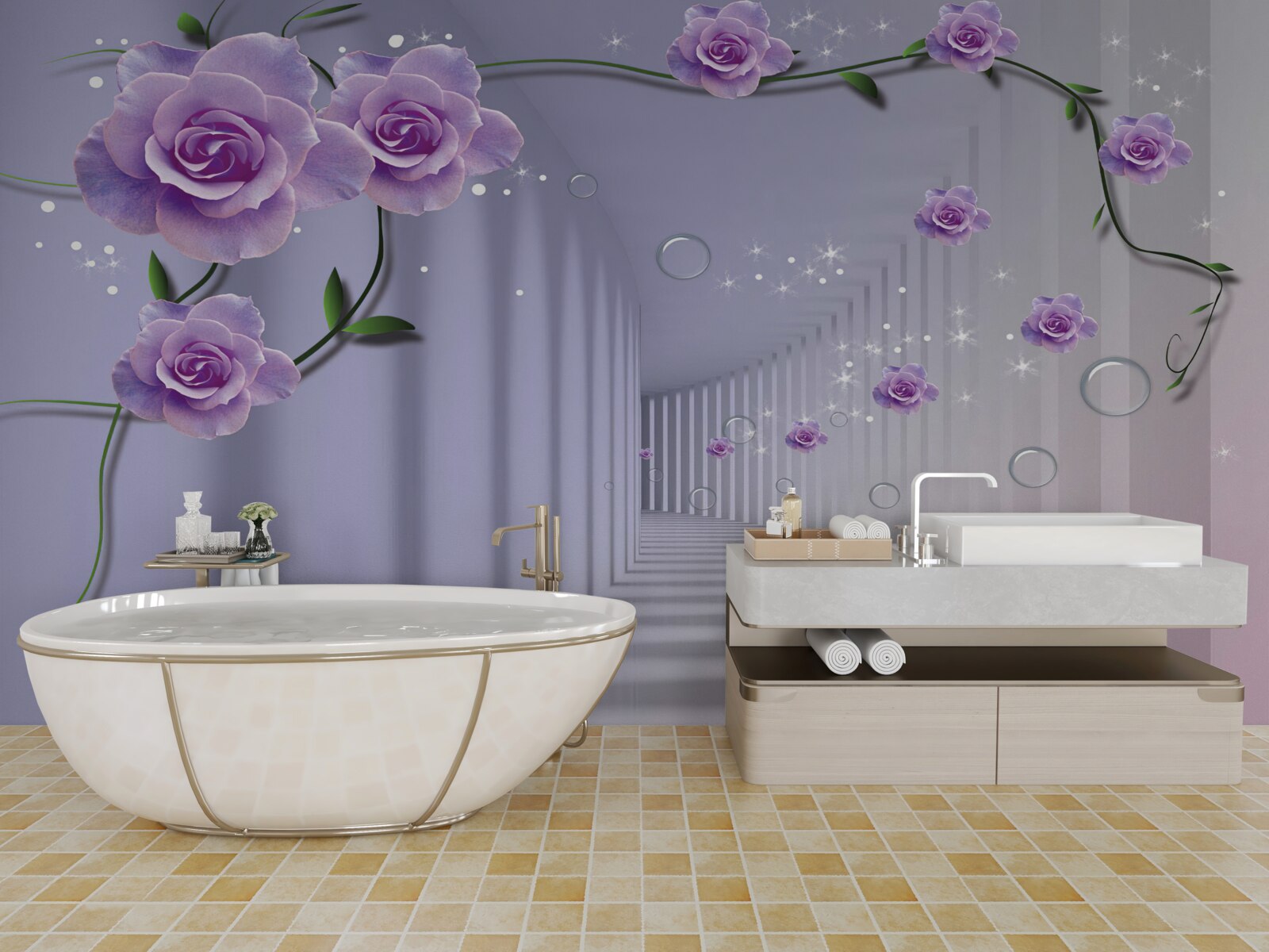 Papier peint de délicats boutons de fleurs bleues s'épanouissent dans le tunnel