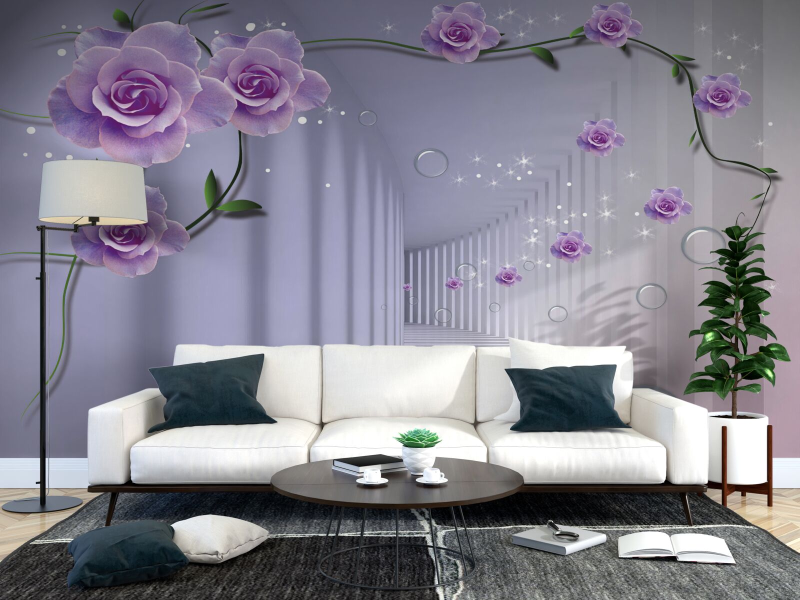 Papier peint de délicats boutons de fleurs bleues s'épanouissent dans le tunnel