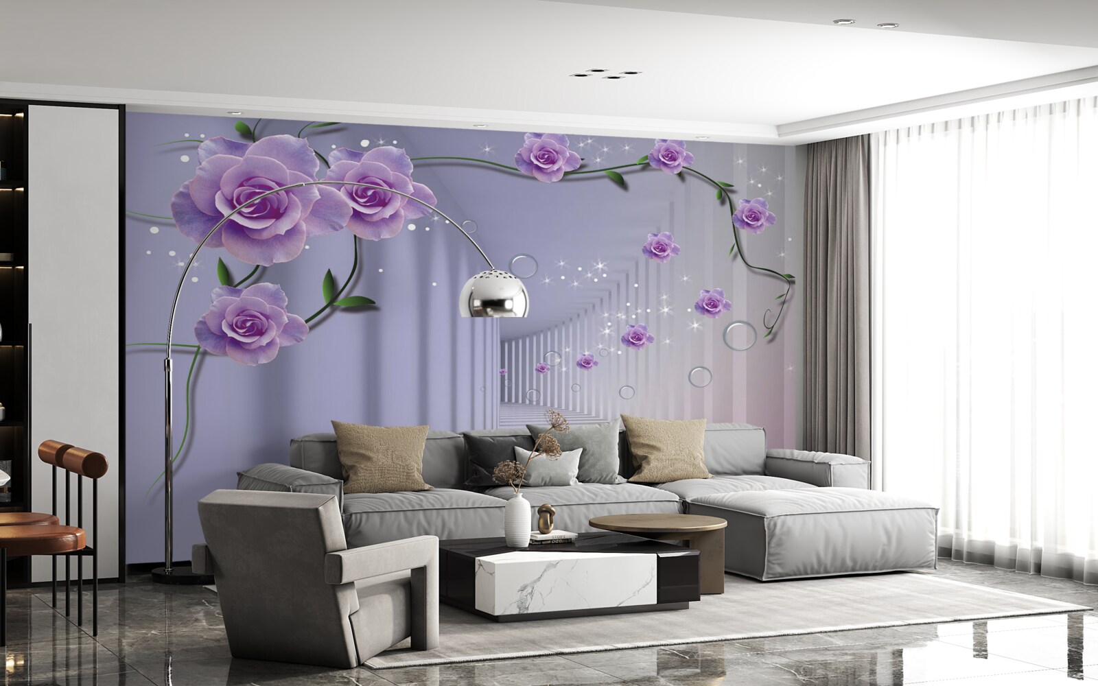 Papier peint de délicats boutons de fleurs bleues s'épanouissent dans le tunnel