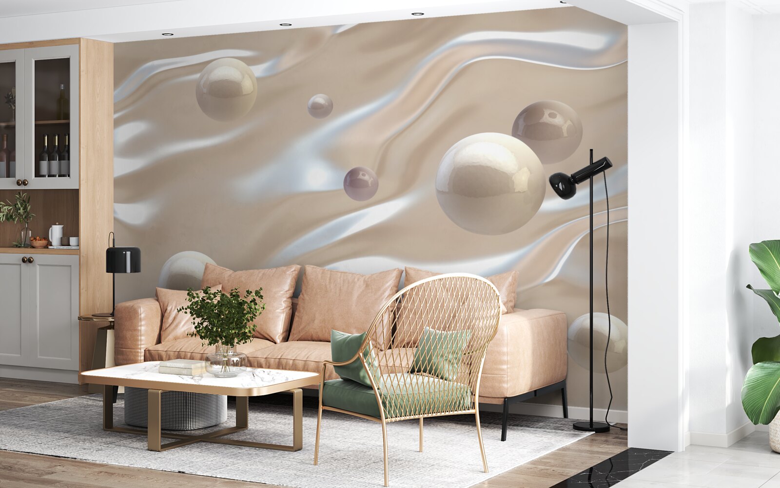 Papier peint des perles d'or à la surface de l'eau