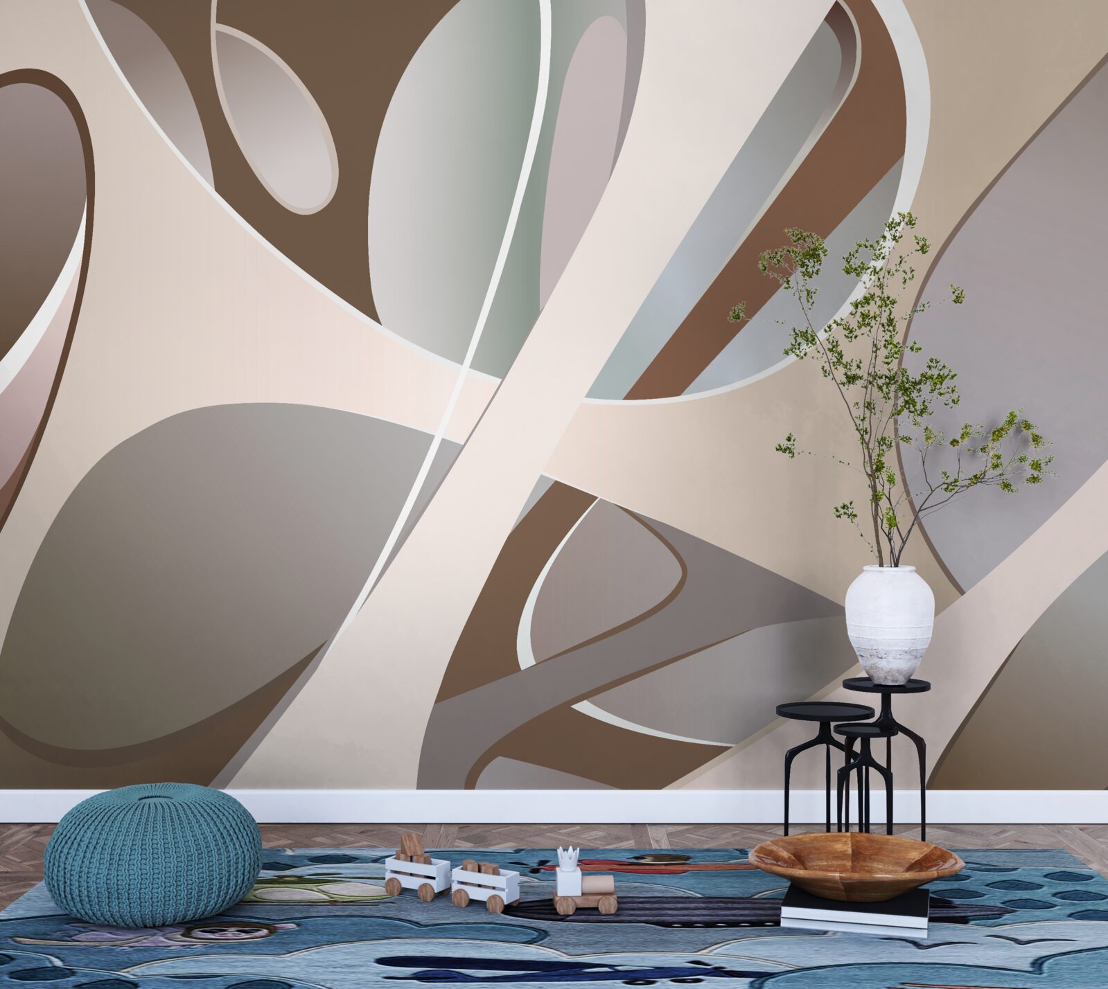 Papier peint courbes abstraites en beige