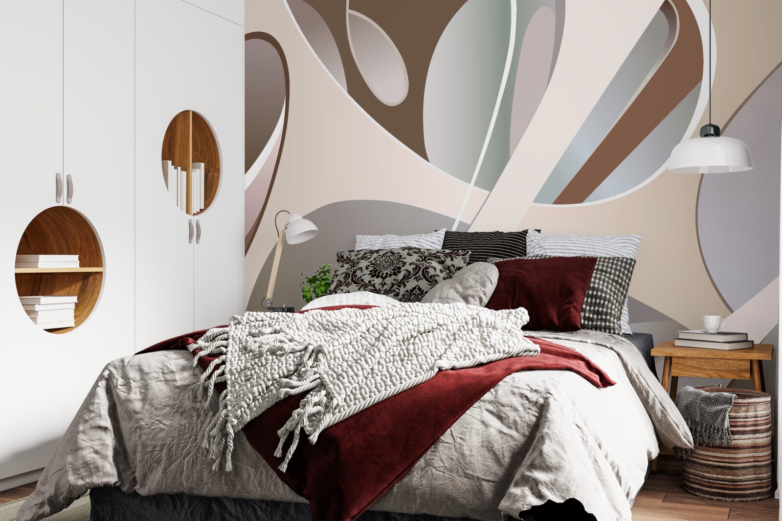 Papier peint courbes abstraites en beige