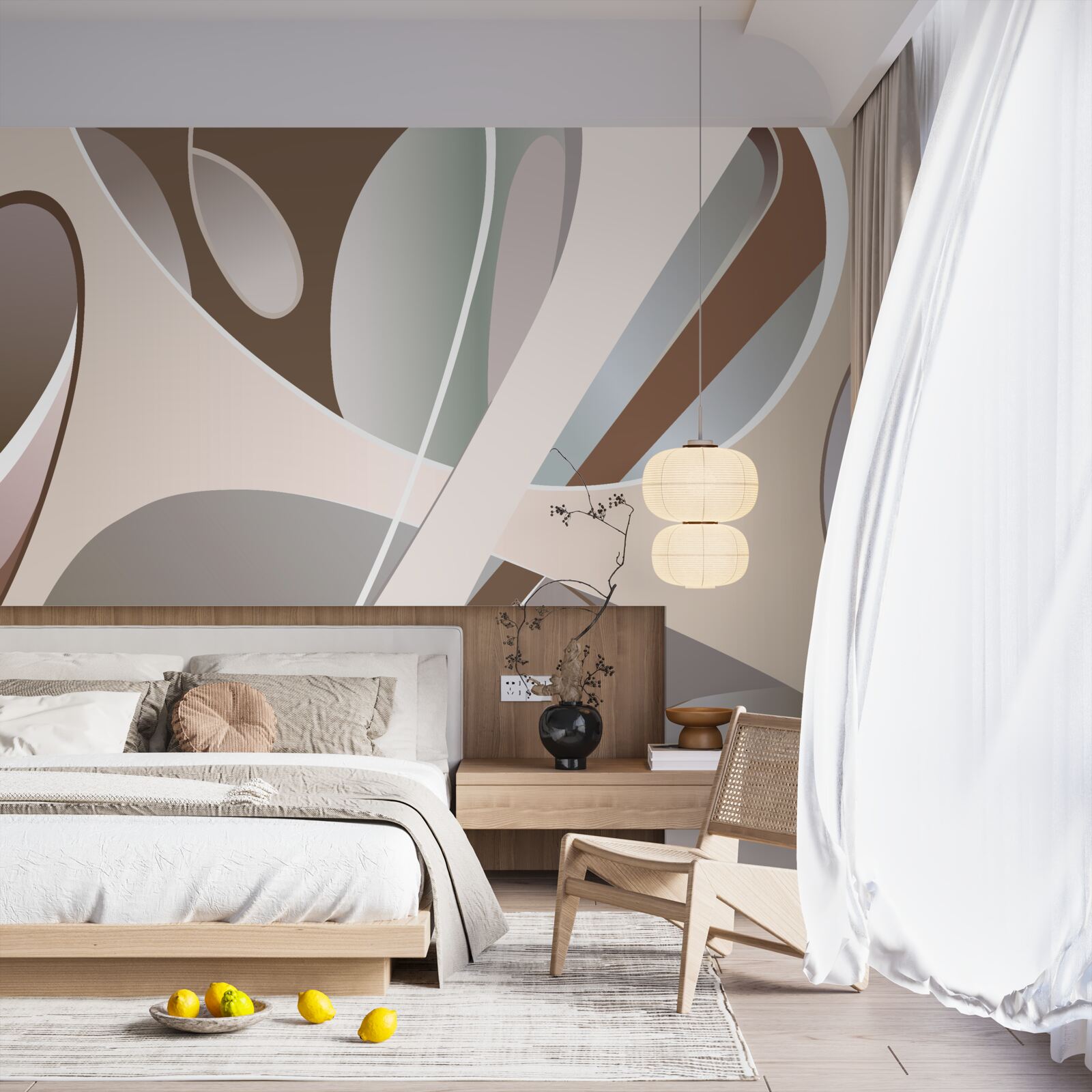 Papier peint courbes abstraites en beige