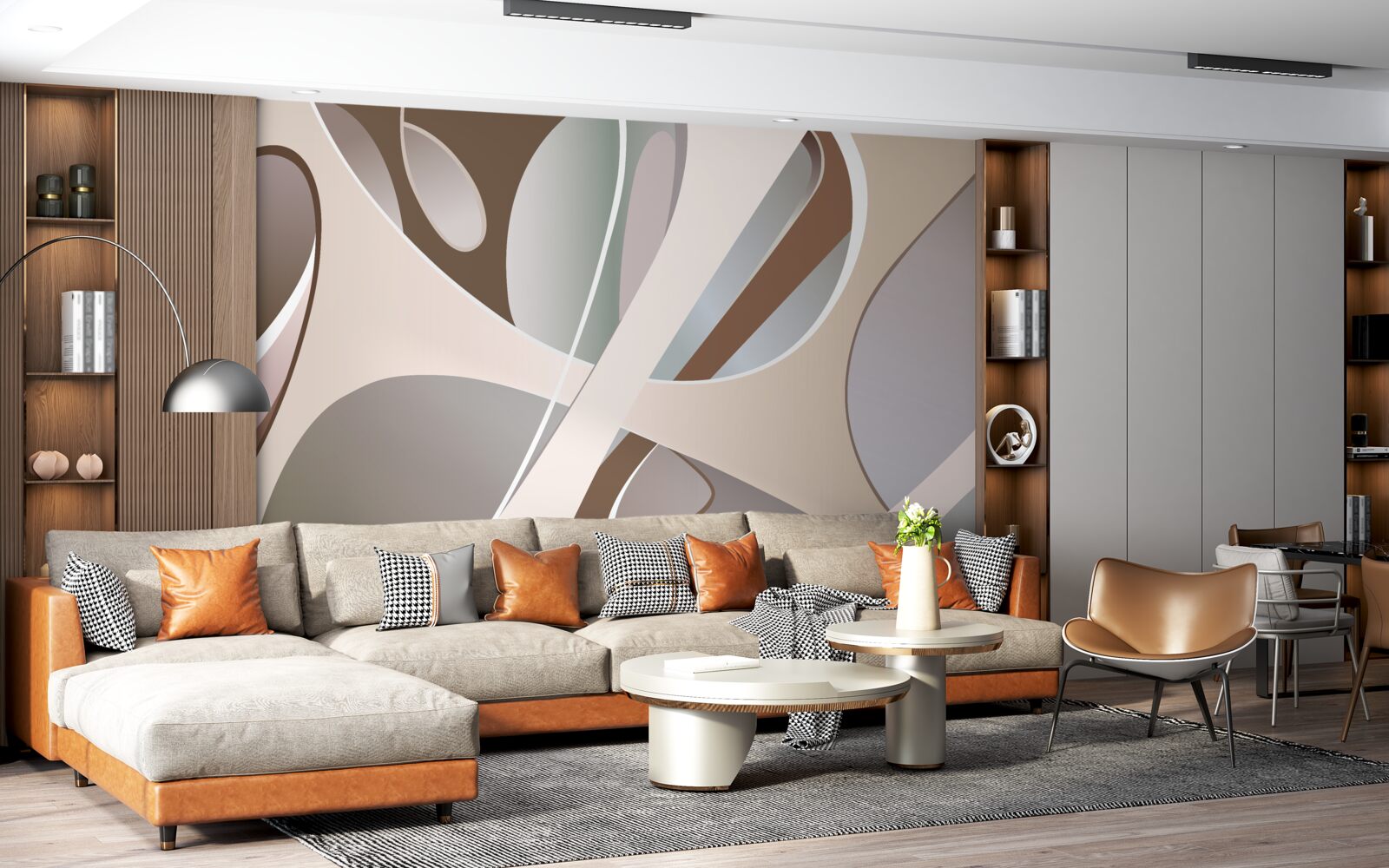 Papier peint courbes abstraites en beige