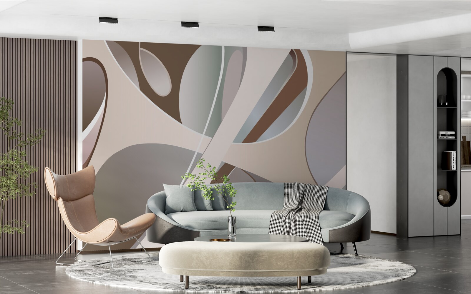 Papier peint courbes abstraites en beige