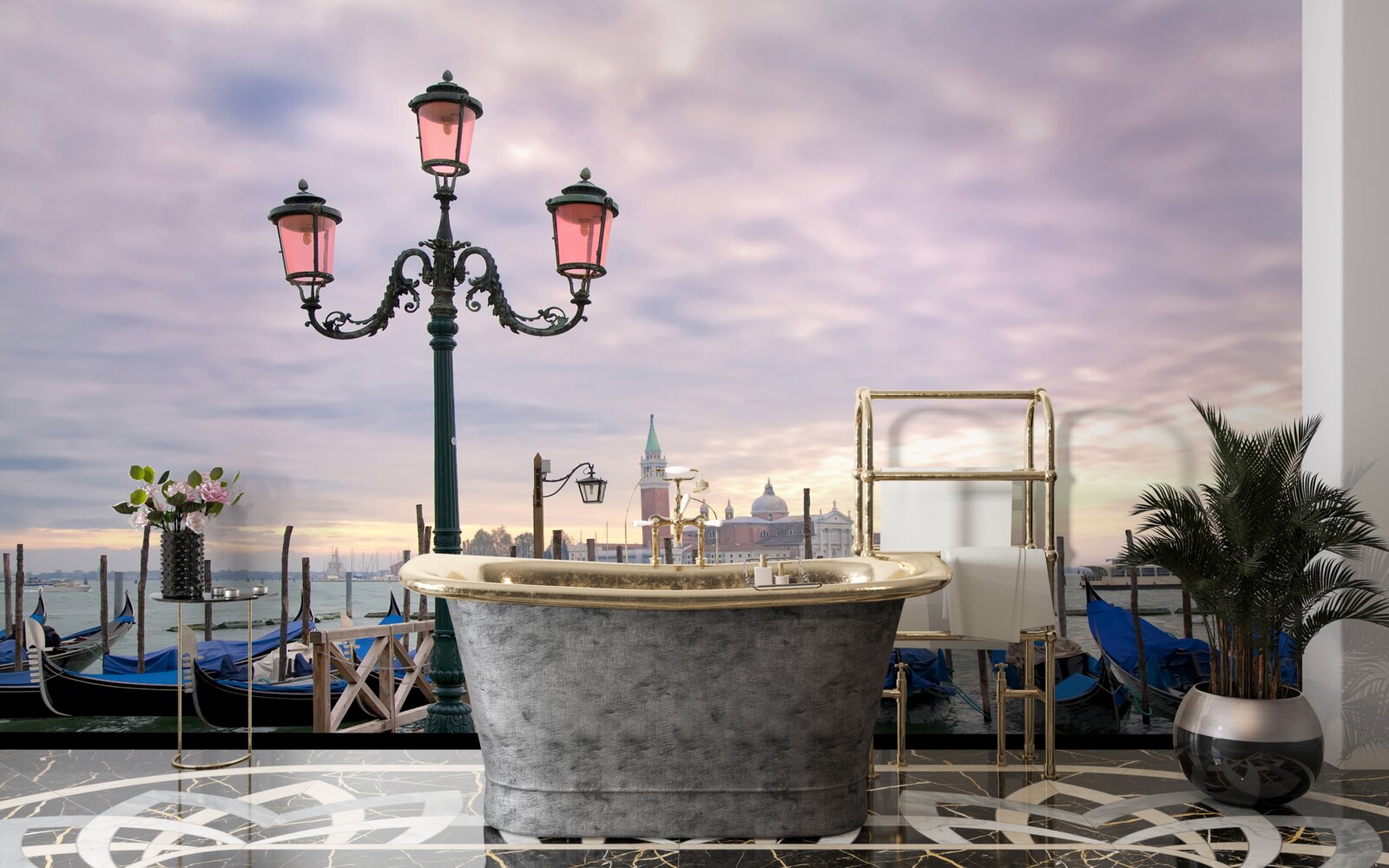 Papier peint gondoles vénitiennes sur la jetée
