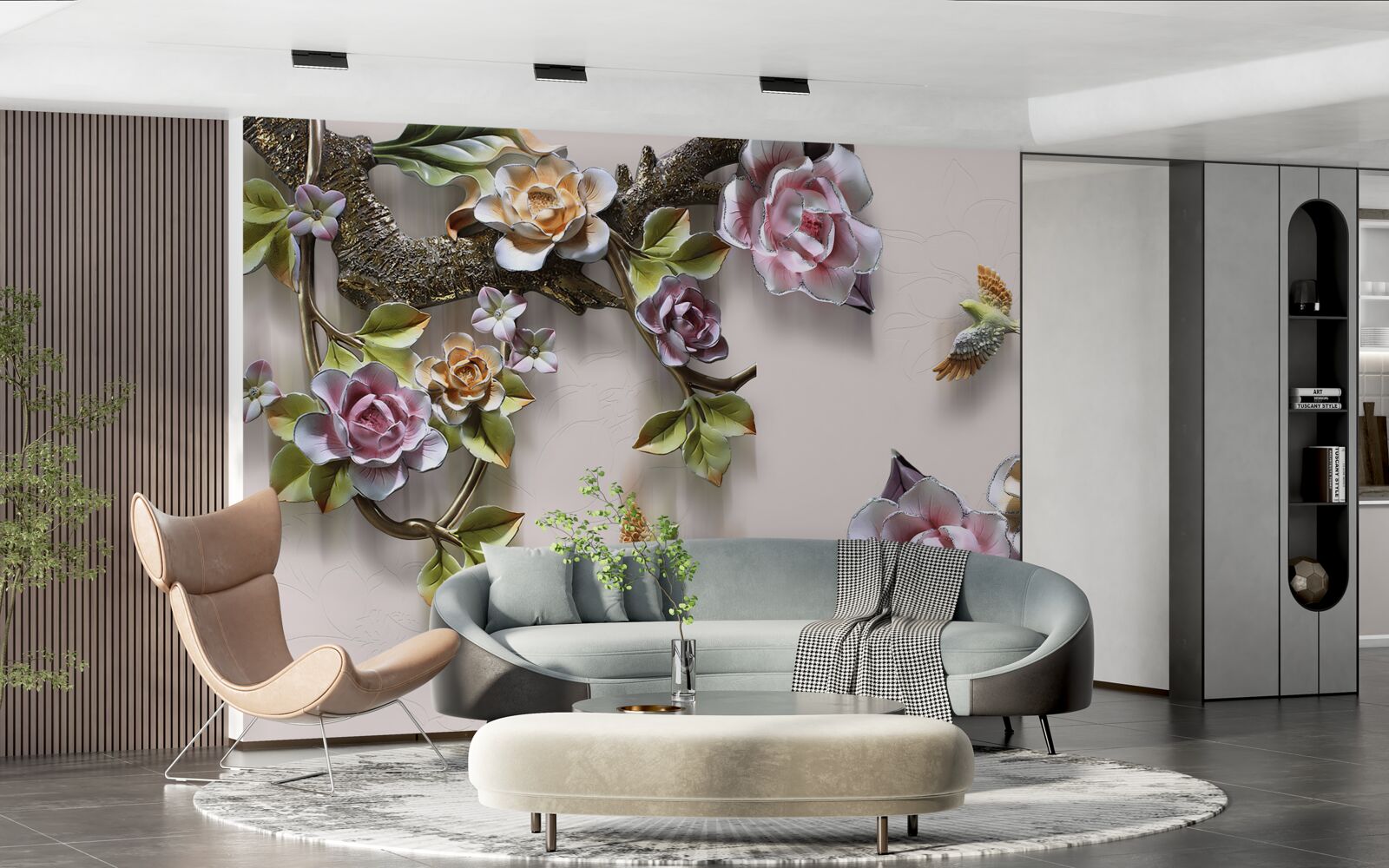 Papier peint charmante harmonie de branches décorées de fleurs