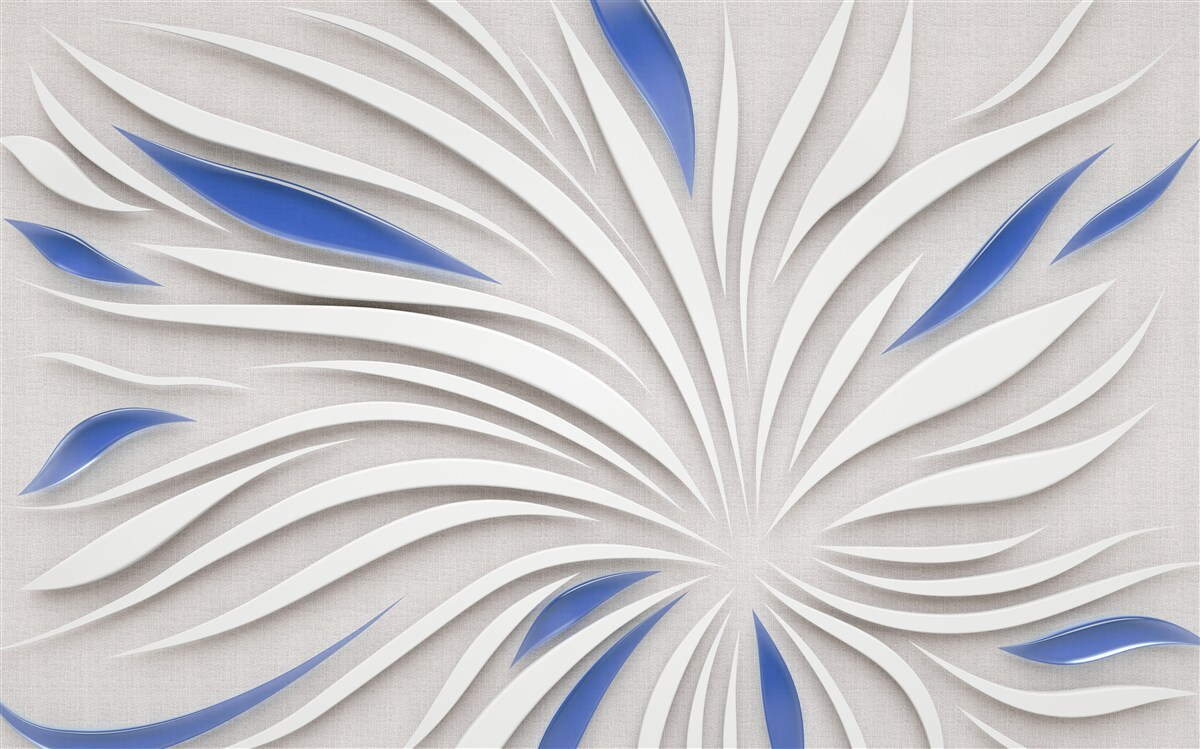 Papier peint fleur blanche abstraite avec pétales bleus
