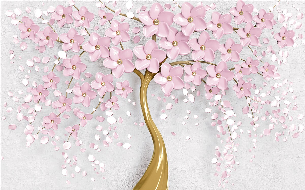 Papier peint arbre à fleurs avec des branches en surplomb