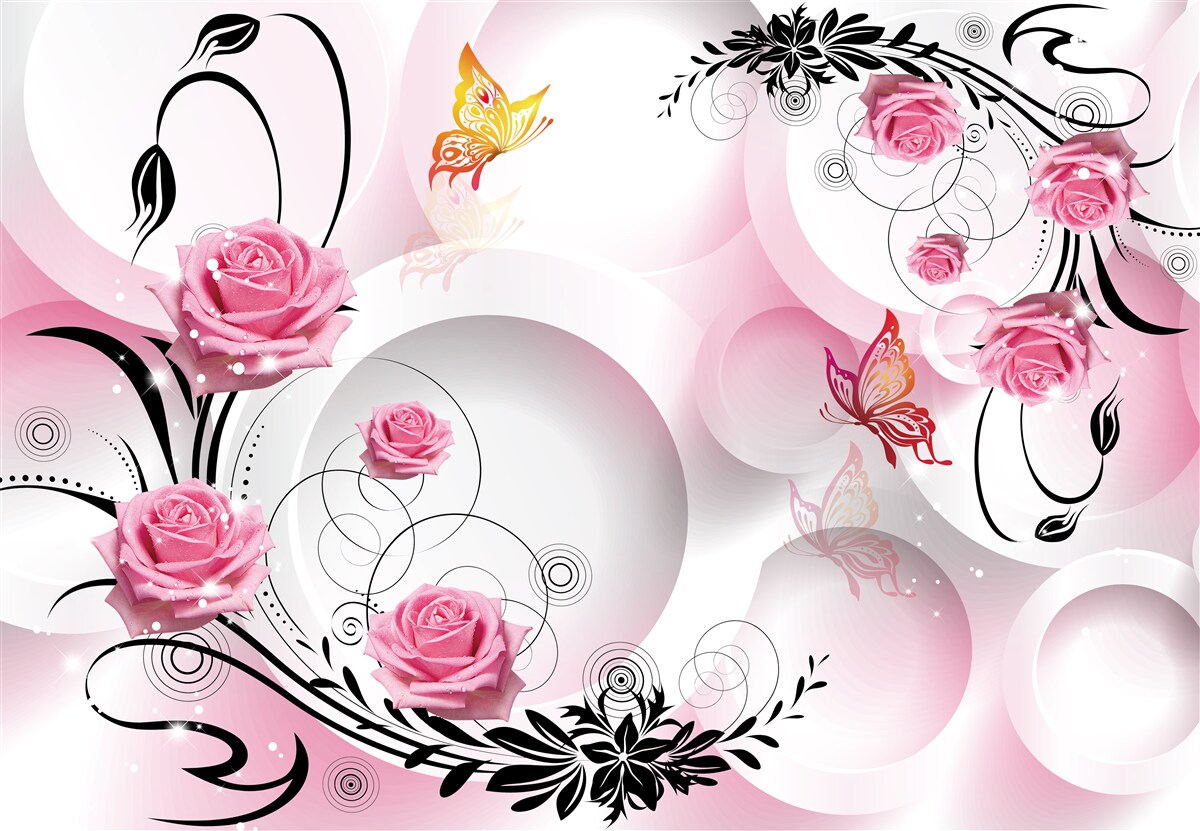 Papier peint bourgeons roses avec branches noires