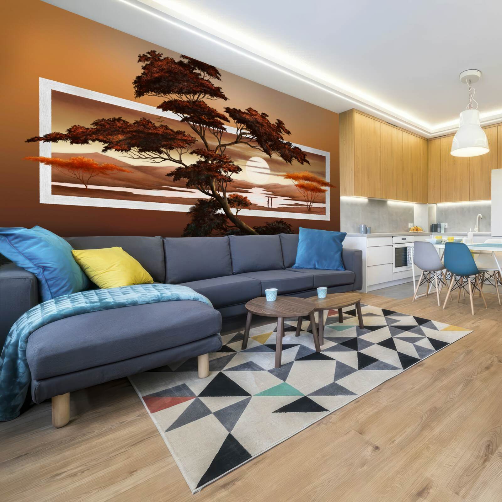 Papier peint Le soleil se couche sur les bonsaïs