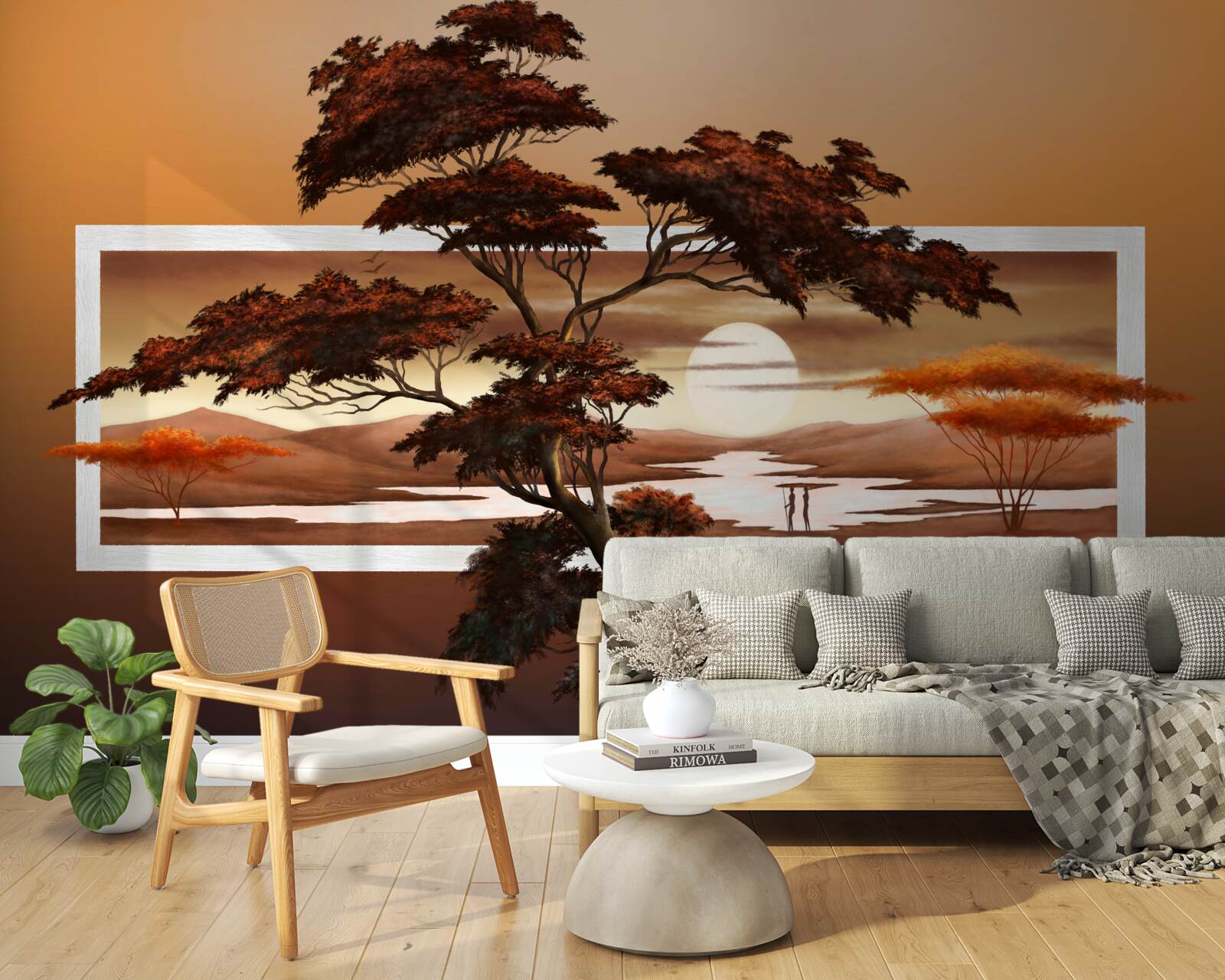 Papier peint Le soleil se couche sur les bonsaïs