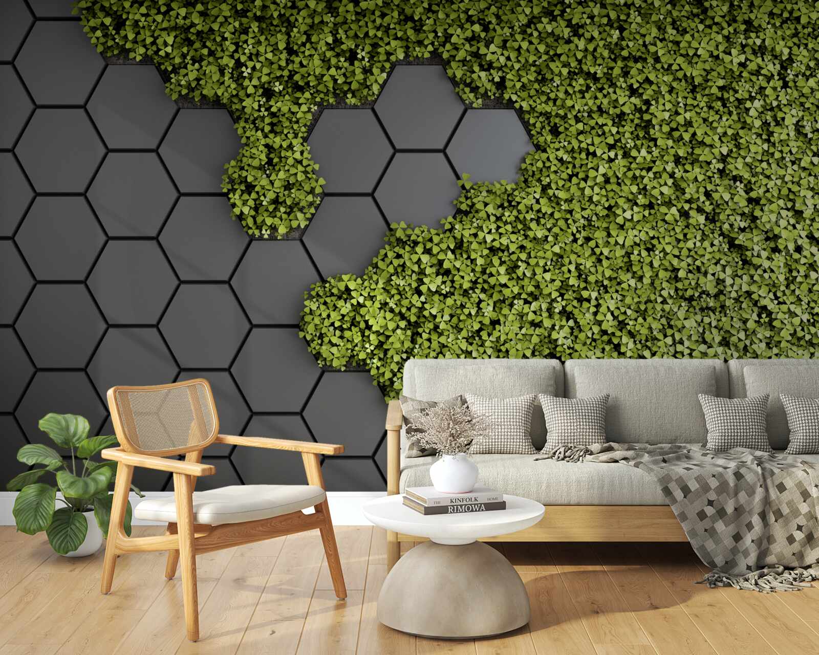 Papier peint la maçonnerie est recouverte de mousse verte