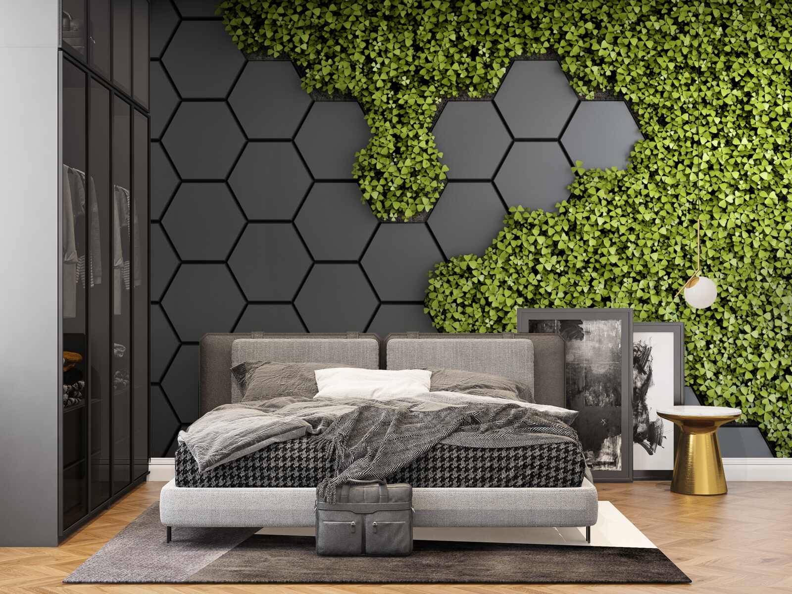 Papier peint la maçonnerie est recouverte de mousse verte