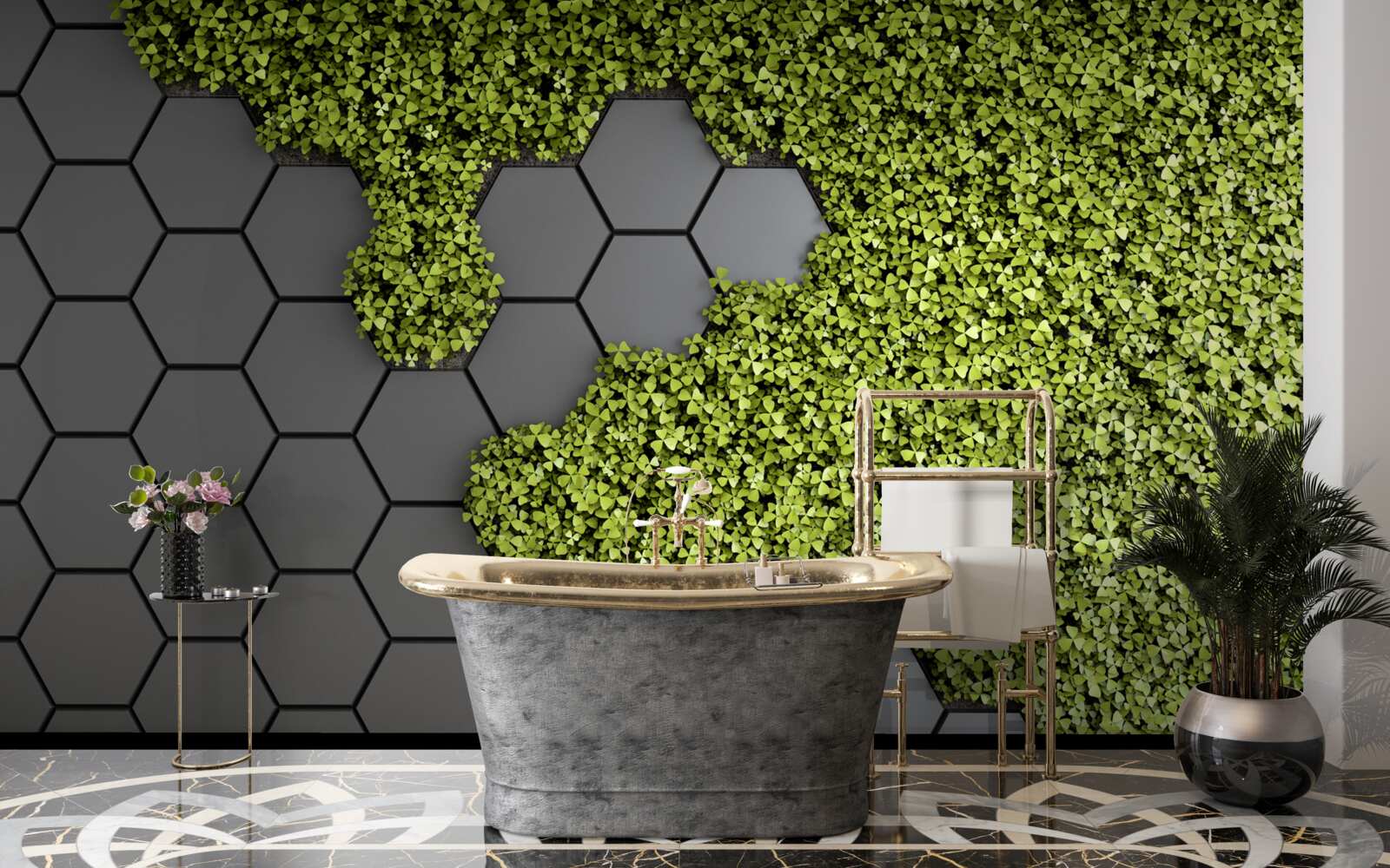 Papier peint la maçonnerie est recouverte de mousse verte