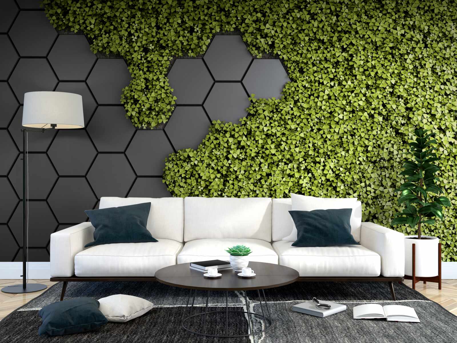 Papier peint la maçonnerie est recouverte de mousse verte