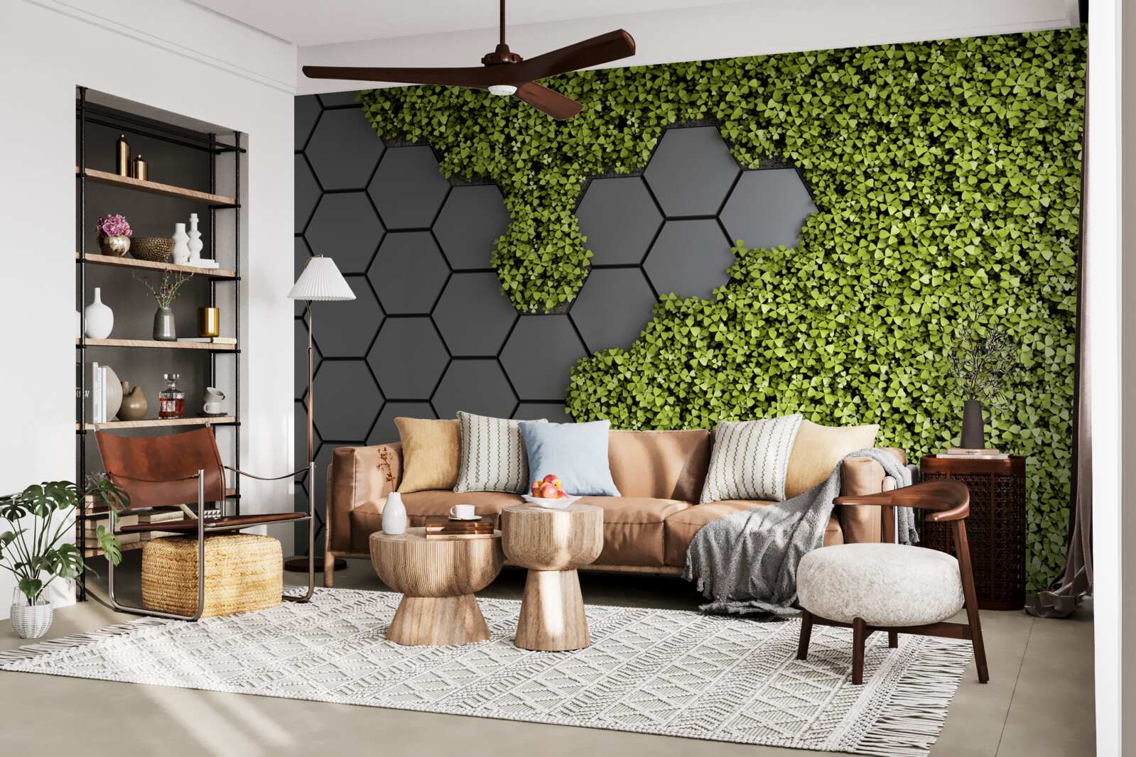 Papier peint la maçonnerie est recouverte de mousse verte