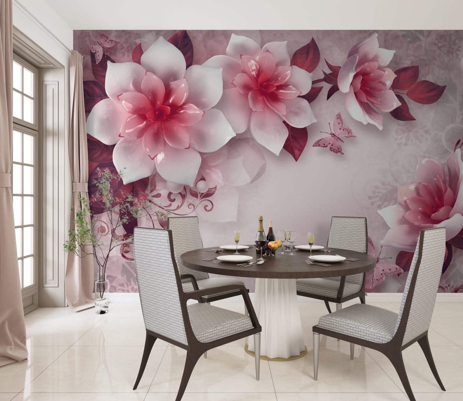 Papier peint Les lotus sont blancs comme la neige avec un beau centre rouge.