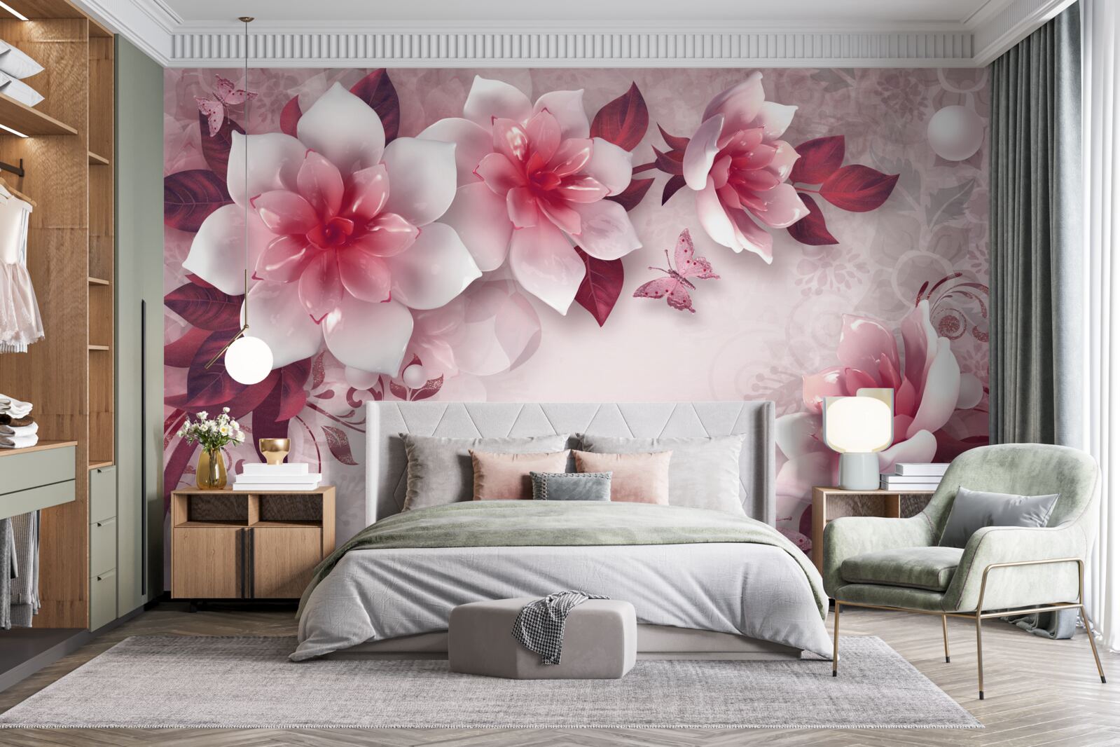 Papier peint Les lotus sont blancs comme la neige avec un beau centre rouge.