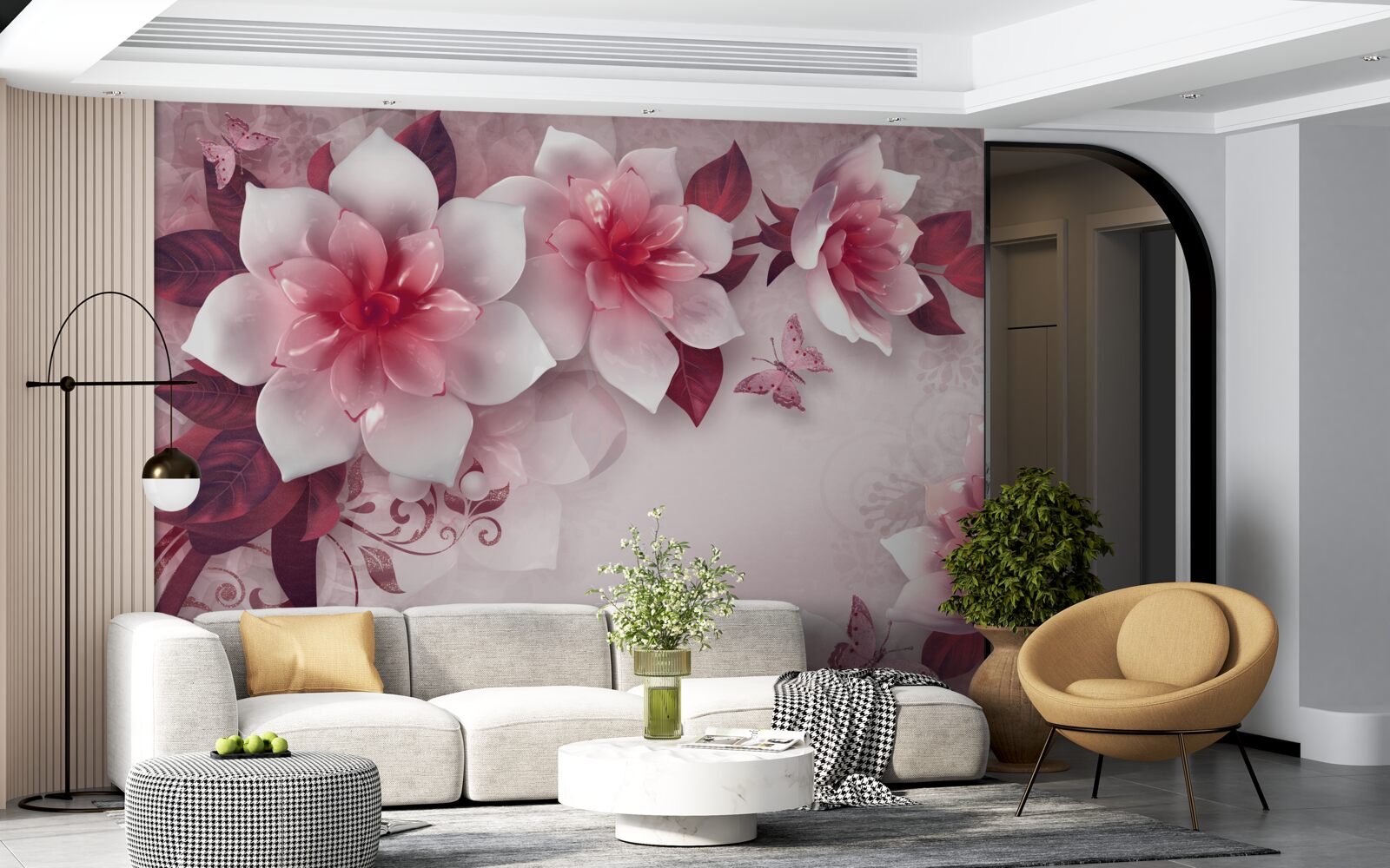 Papier peint Les lotus sont blancs comme la neige avec un beau centre rouge.