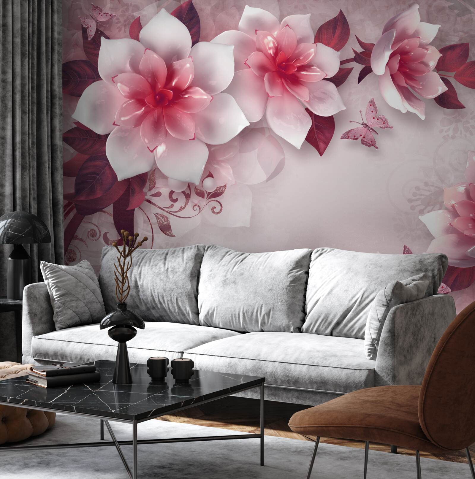 Papier peint Les lotus sont blancs comme la neige avec un beau centre rouge.