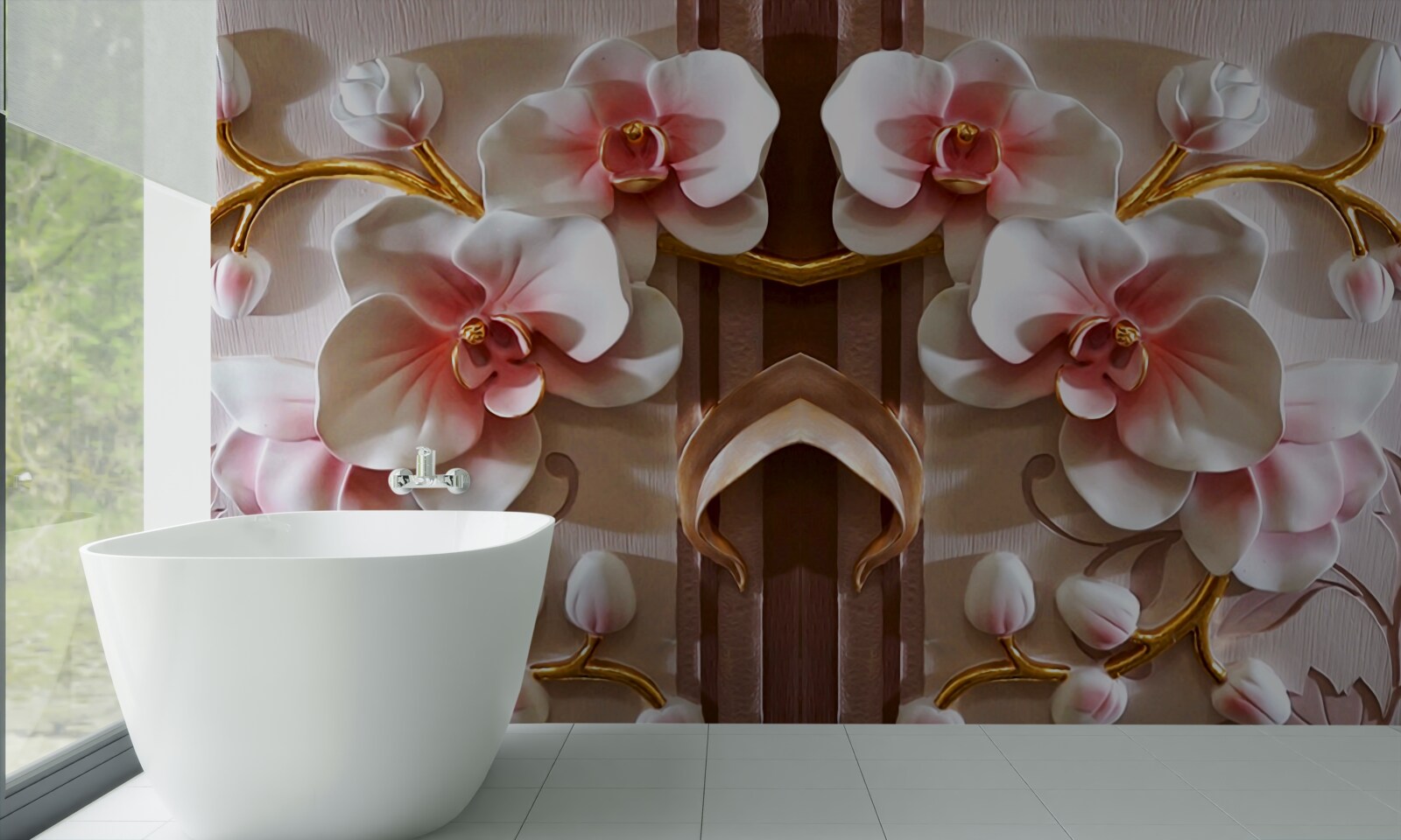 Papier peint les orchidées blanches se détachent délicatement sur l'or des branches