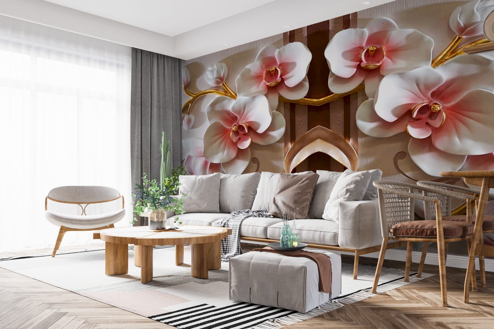 Papier peint les orchidées blanches se détachent délicatement sur l'or des branches