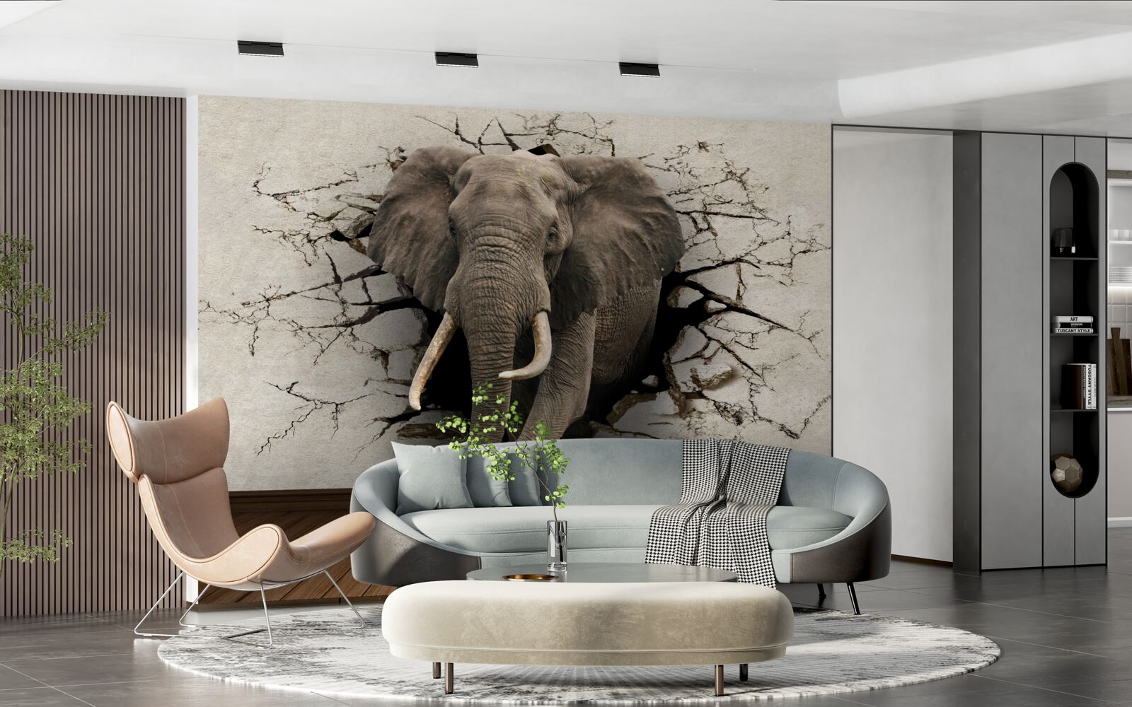 Papier peint l'éléphant fort détruit la barrière grise