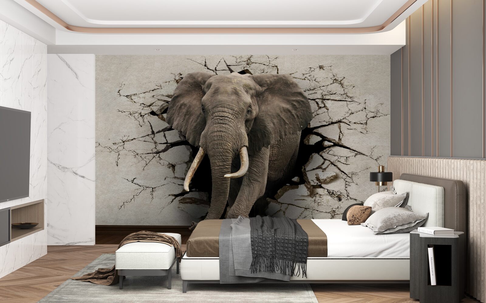 Papier peint l'éléphant fort détruit la barrière grise