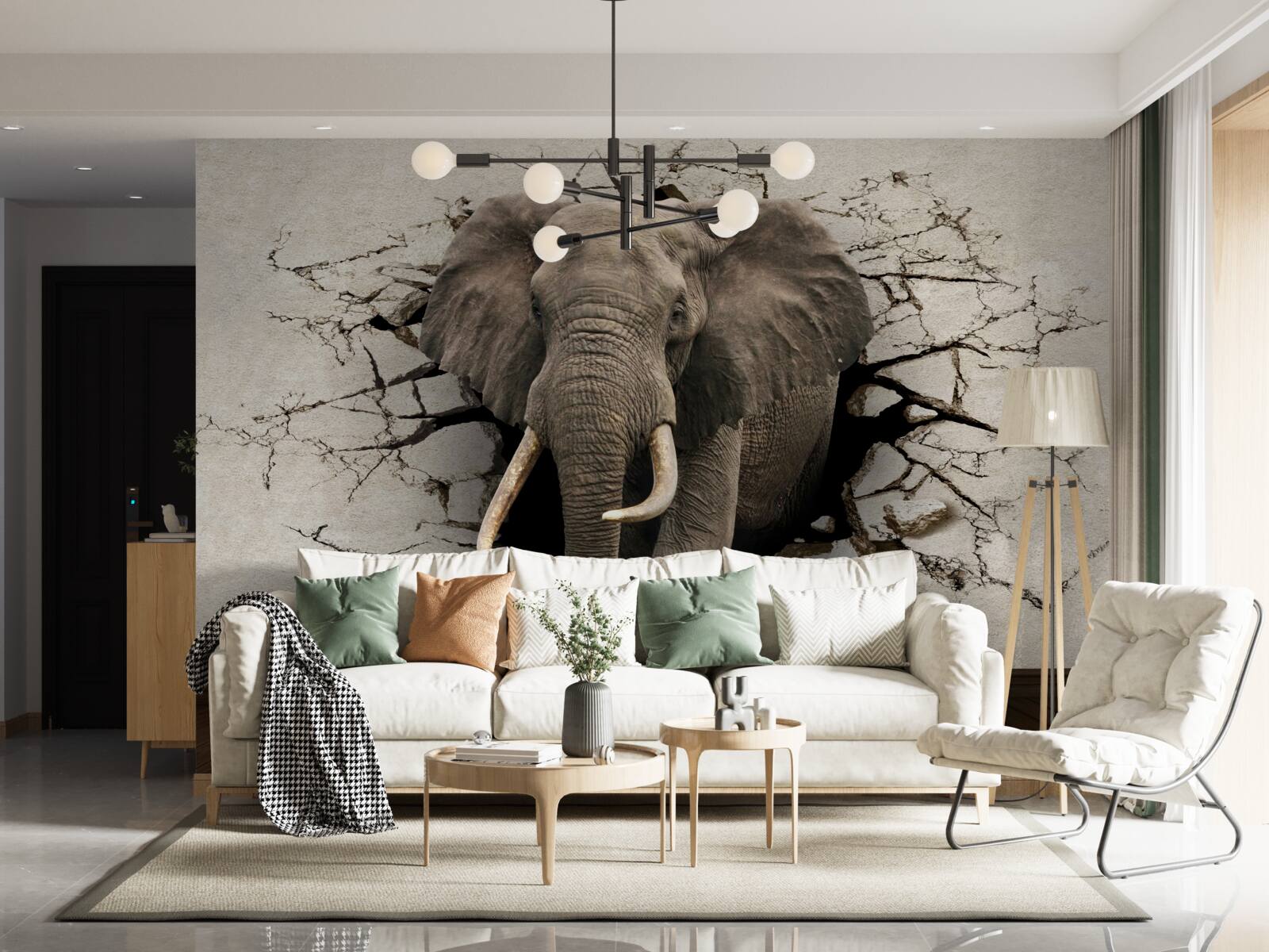 Papier peint l'éléphant fort détruit la barrière grise