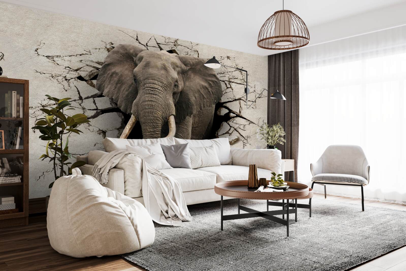 Papier peint l'éléphant fort détruit la barrière grise