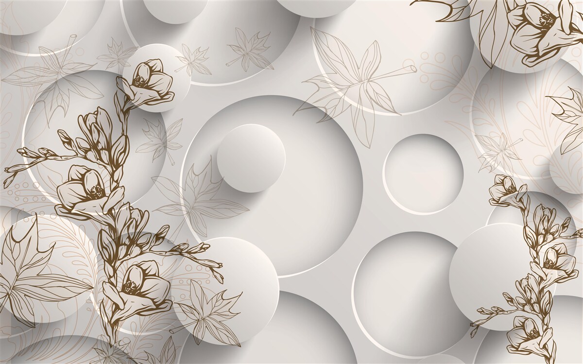 Papier peint les arbres ont des branches dorées sur un fond de formes rondes