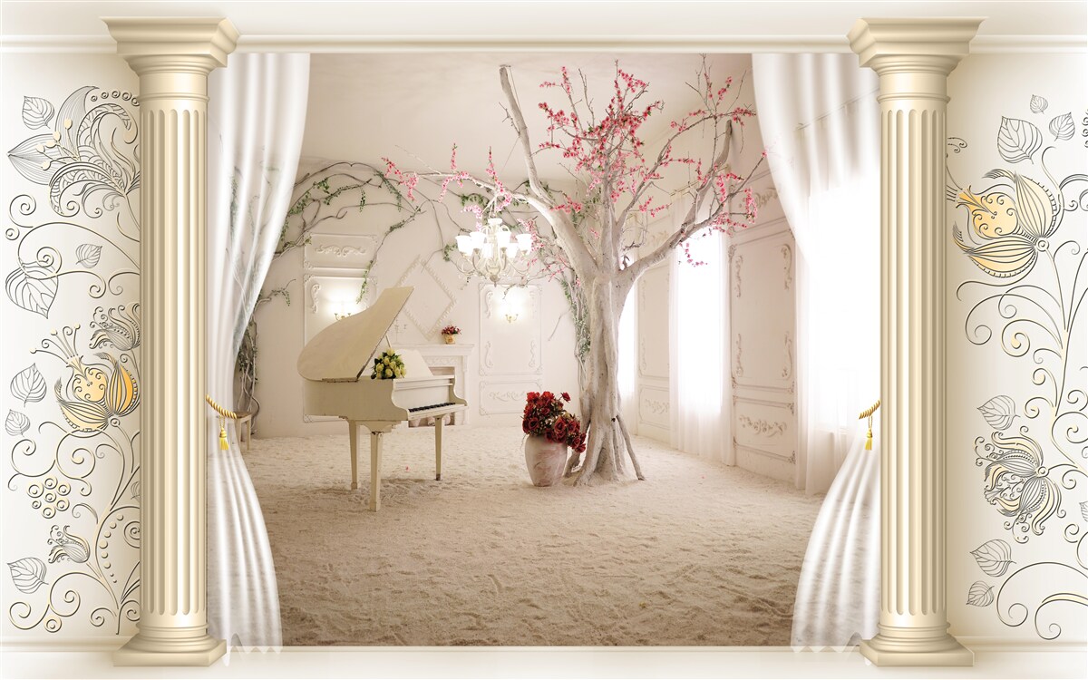 Papier peint salon confortable en bois véritable